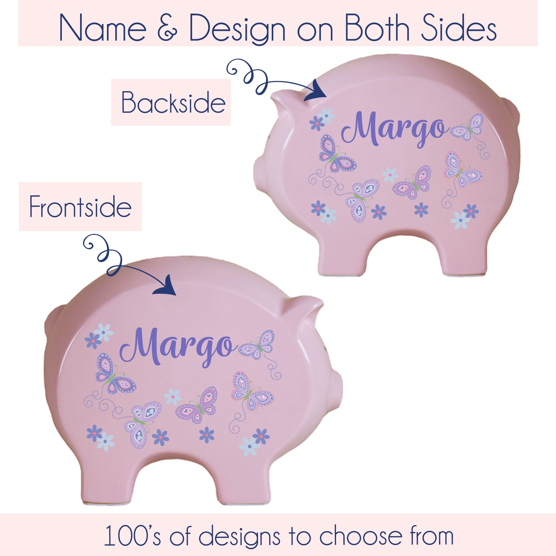 Personalized Pink Piggy Bank - Stemmed Flowers - MyBambino.com