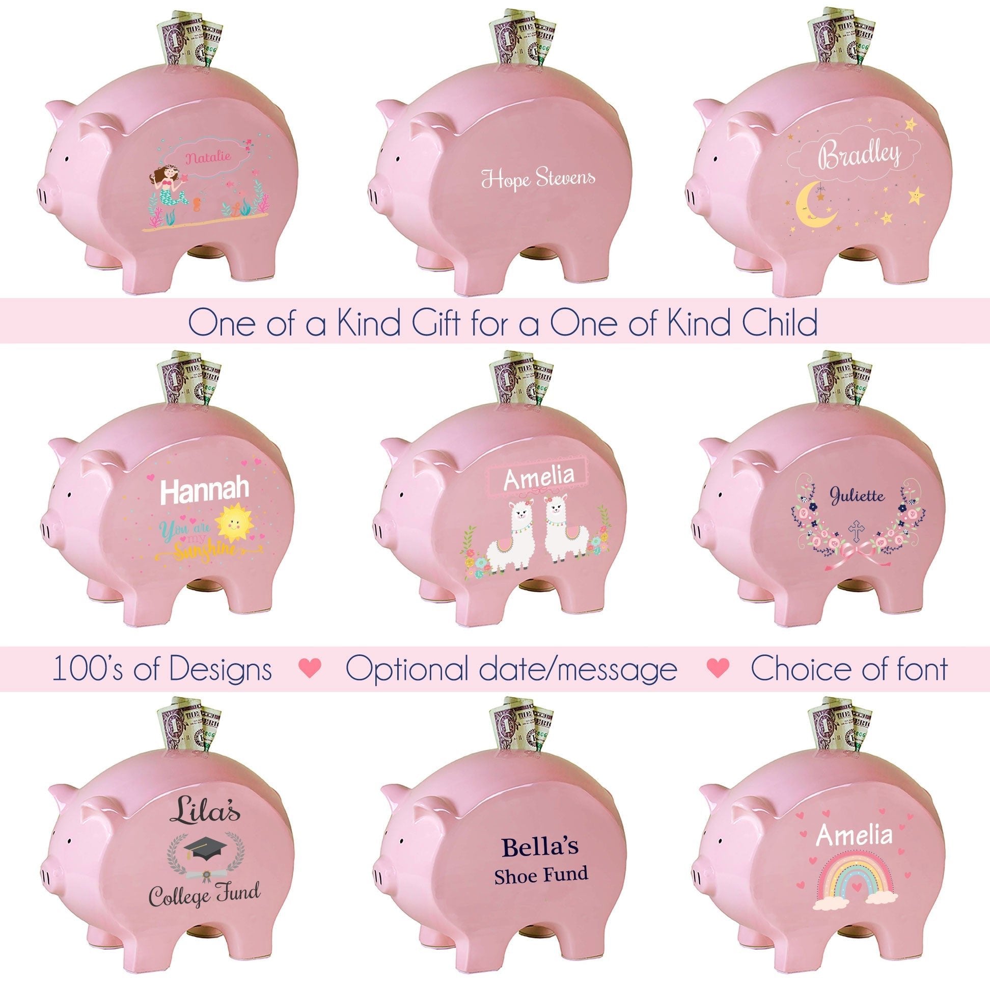 Personalized Transportation Pink Piggy Bank - MyBambino.com