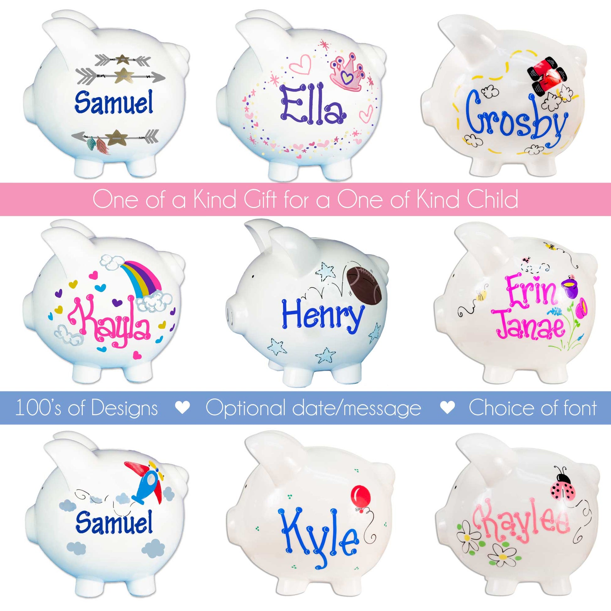 Hand Painted Personalized Classic Piggy Bank - Train - MyBambino.com