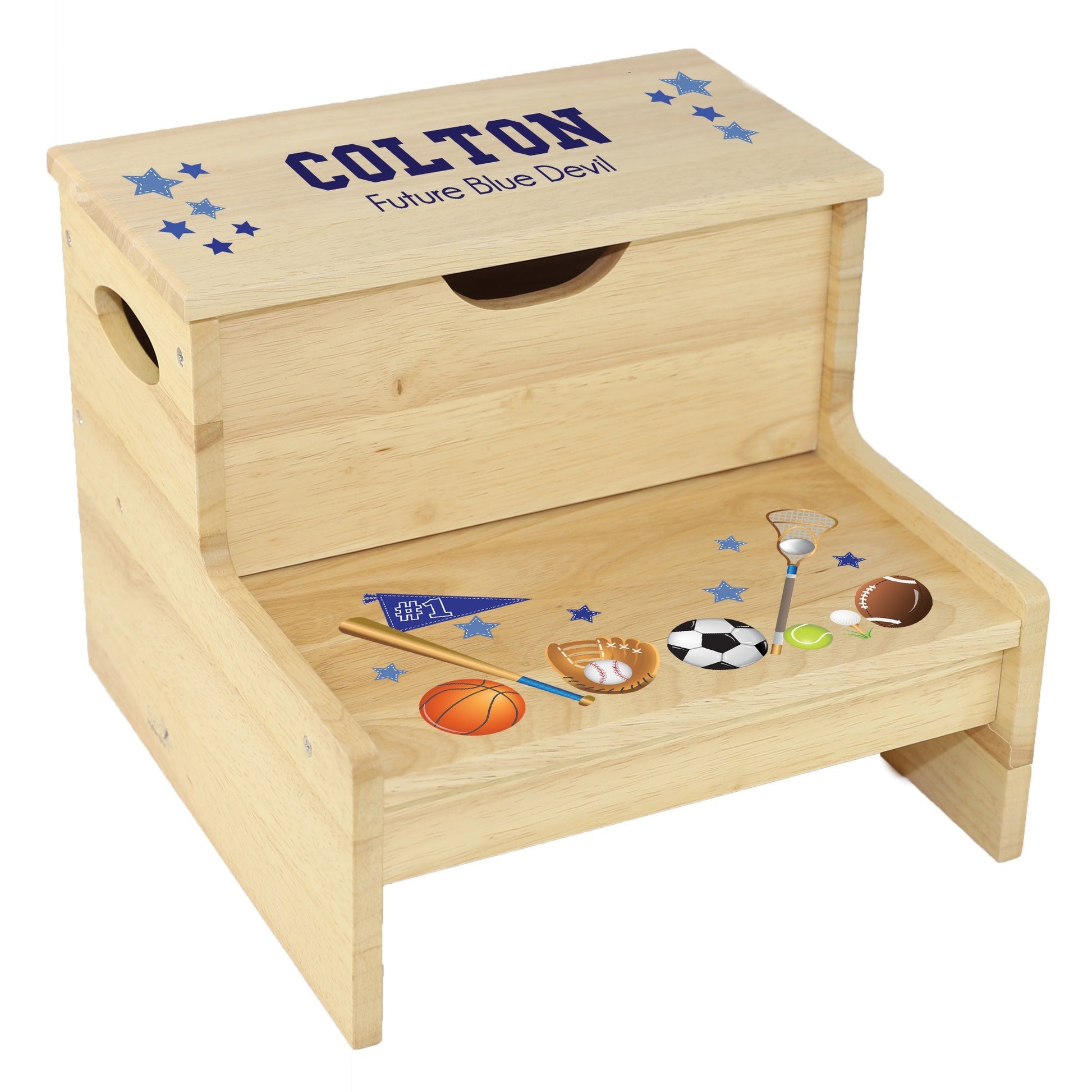 natural wood storage step stool sports design for boy