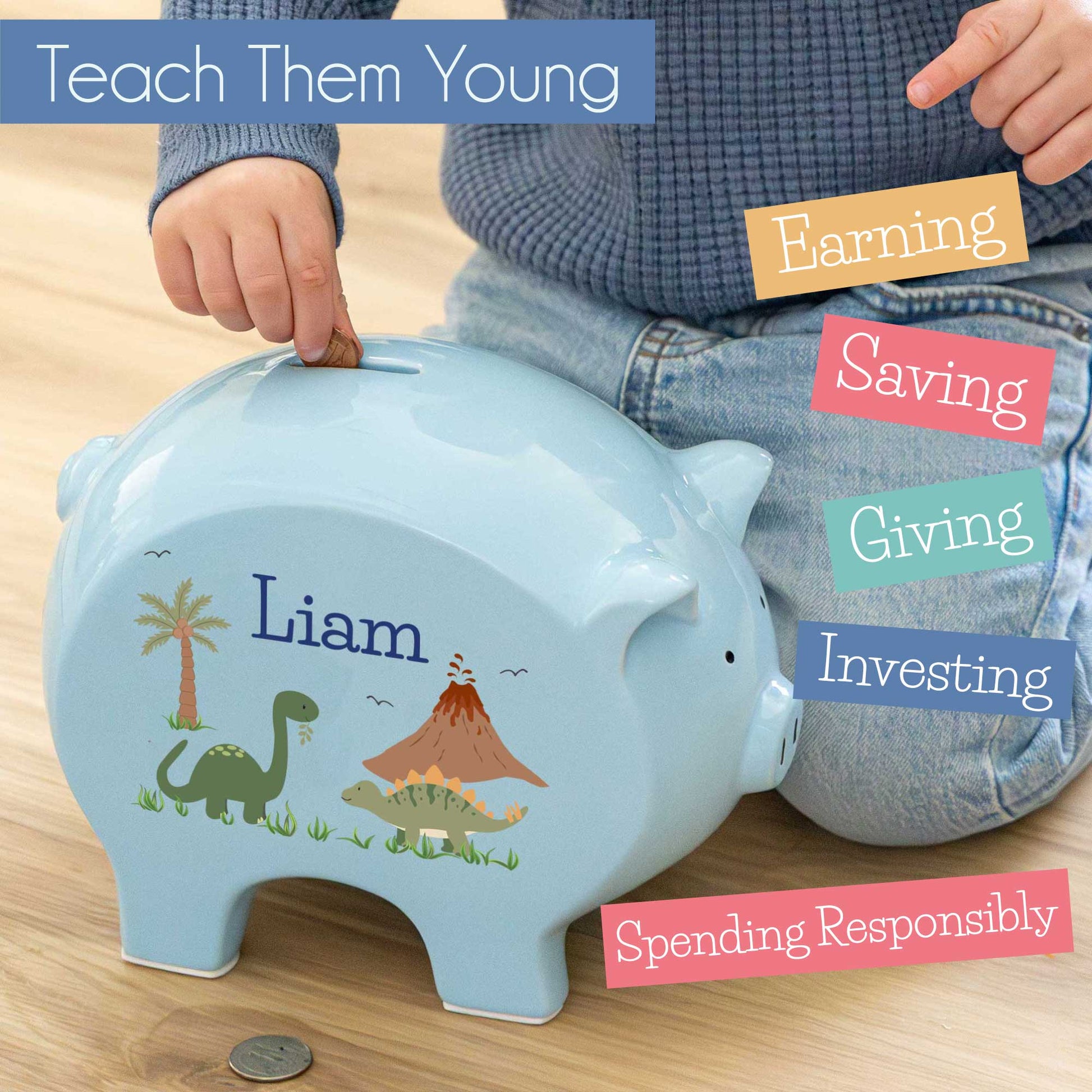 Personalized Blue Piggy Bank - Mountain Bear - MyBambino.com