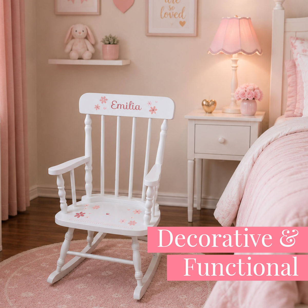 Engraved Child's Wood Spindle Rocking Chair 2.0 - MyBambino.com