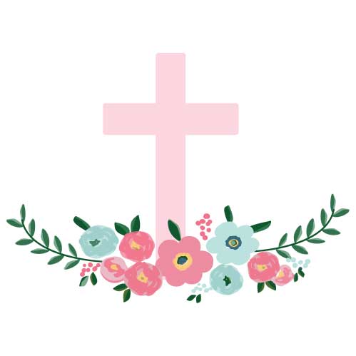Natural Storage Step Stool Spring Floral with Cross Prayer