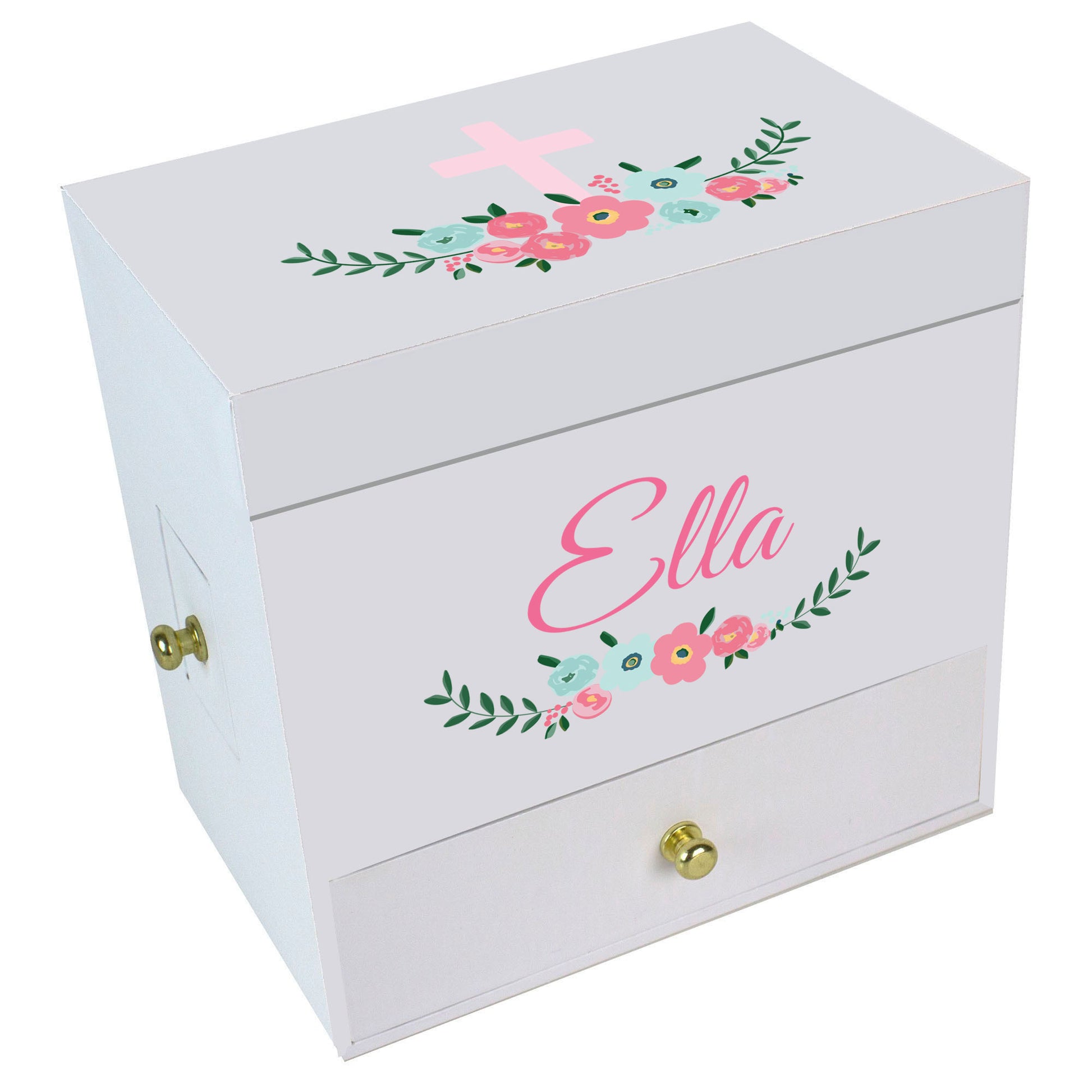 Spring Floral with Cross Deluxe Musical Ballerina Jewelry Box - MyBambino.com