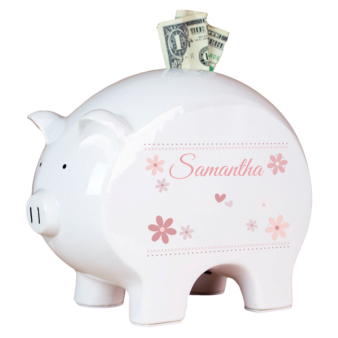 Personalized Piggy Bank - Mauve Daisy - MyBambino.com