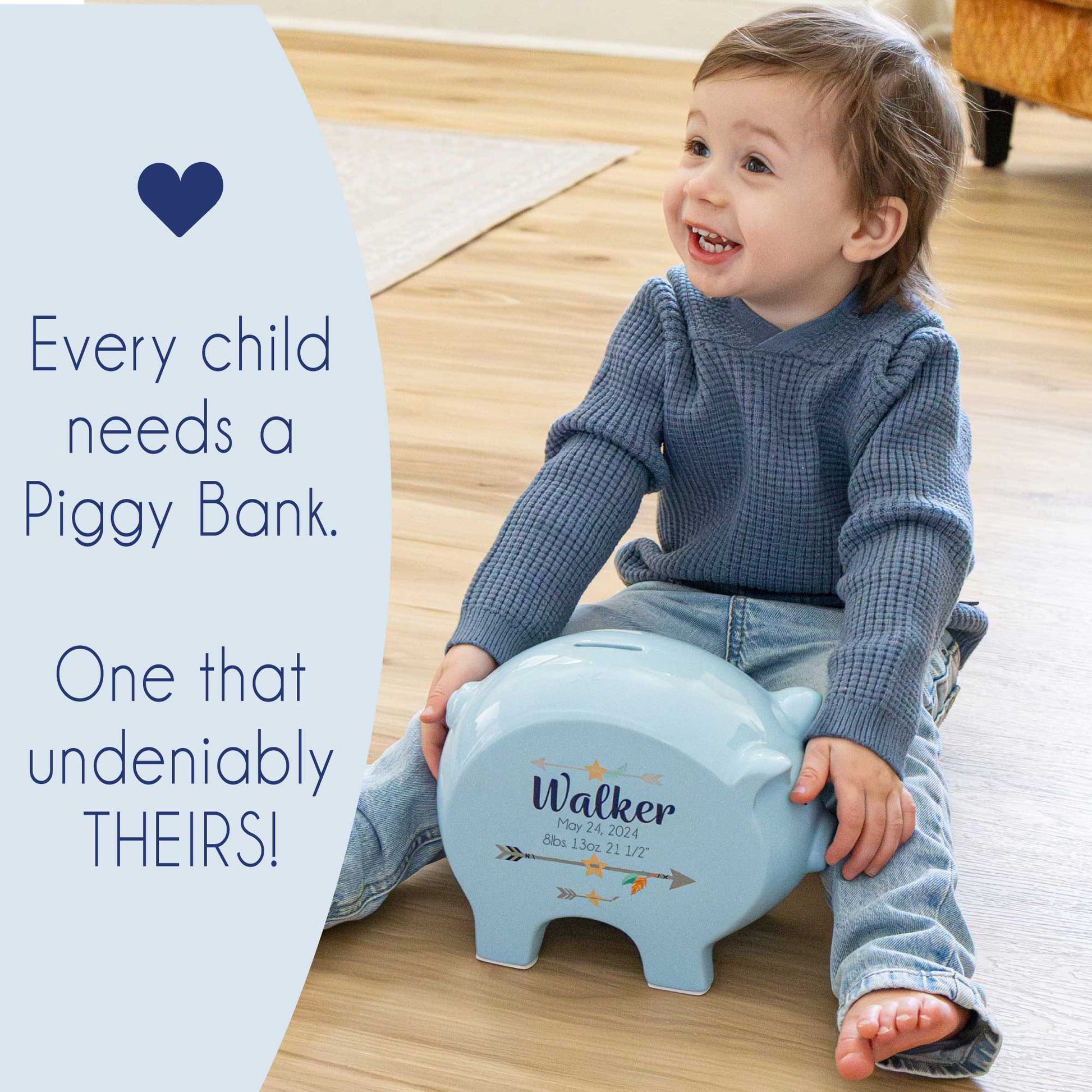 Personalized Blue Piggy Bank - Mountain Bear - MyBambino.com