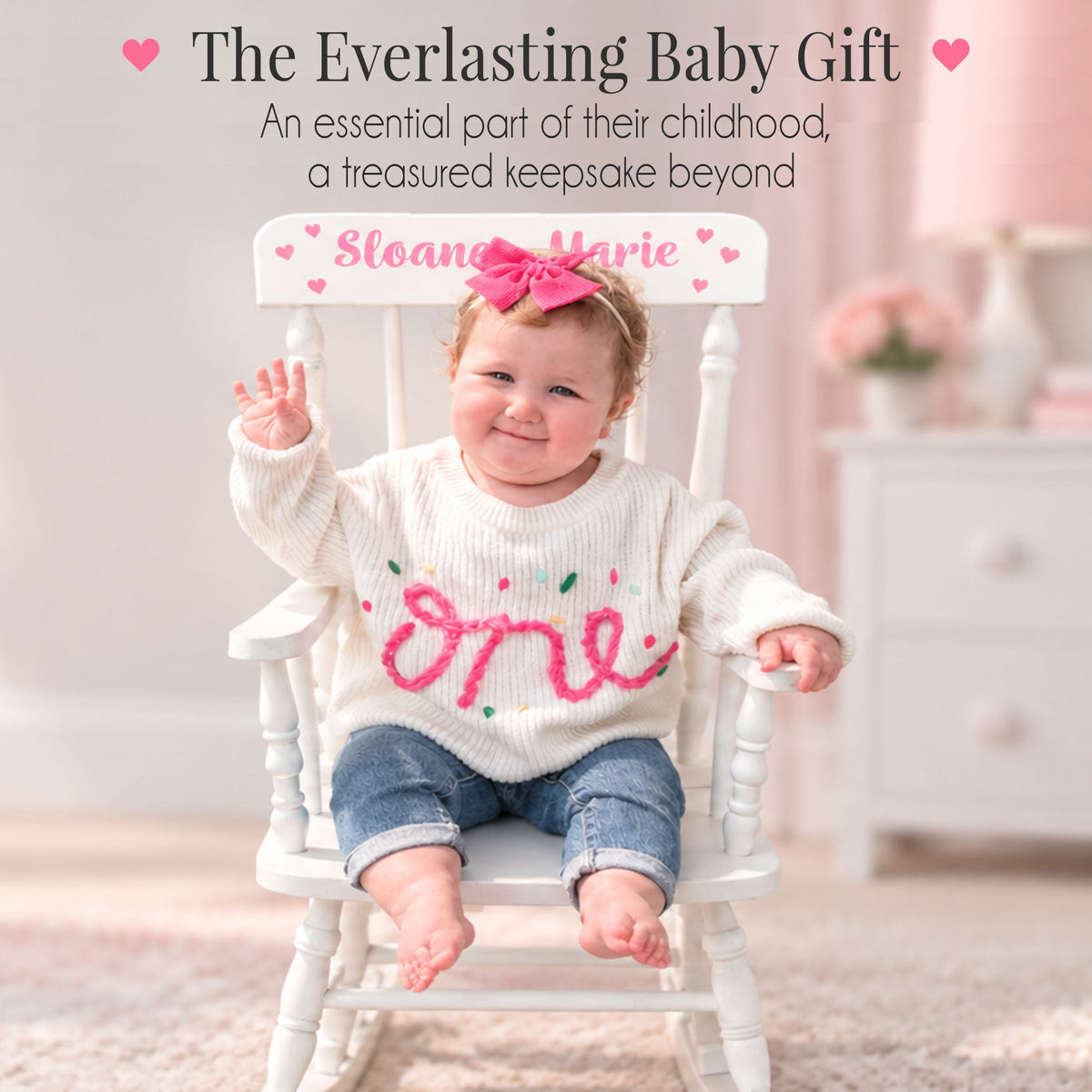 Navy Pink Floral Garland Natural Spindle Rocking Chair - MyBambino.com