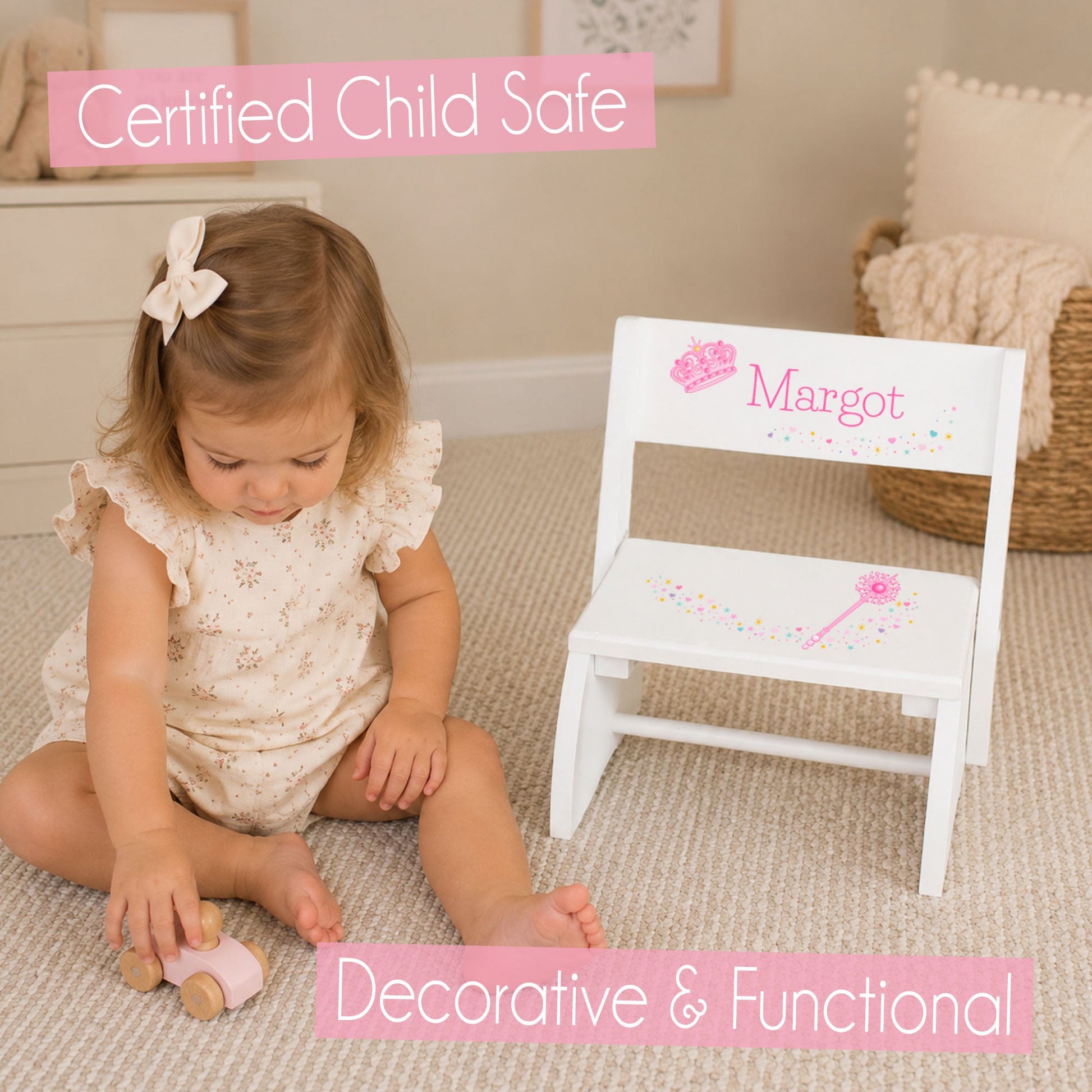 Personalized Brunette Ballerina Child's Espresso Flip Stool