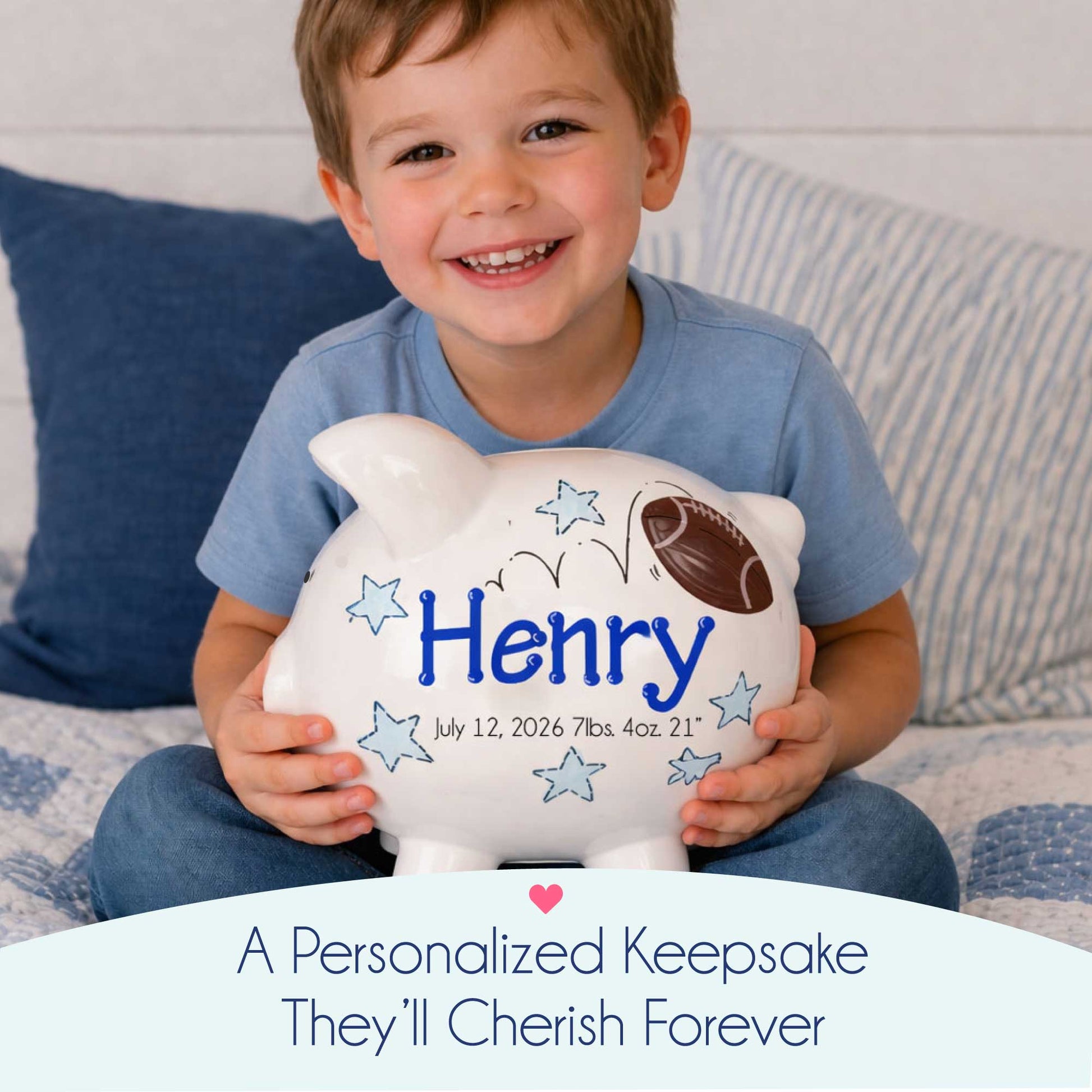 Hand Painted Personalized Classic Piggy Bank - Train - MyBambino.com