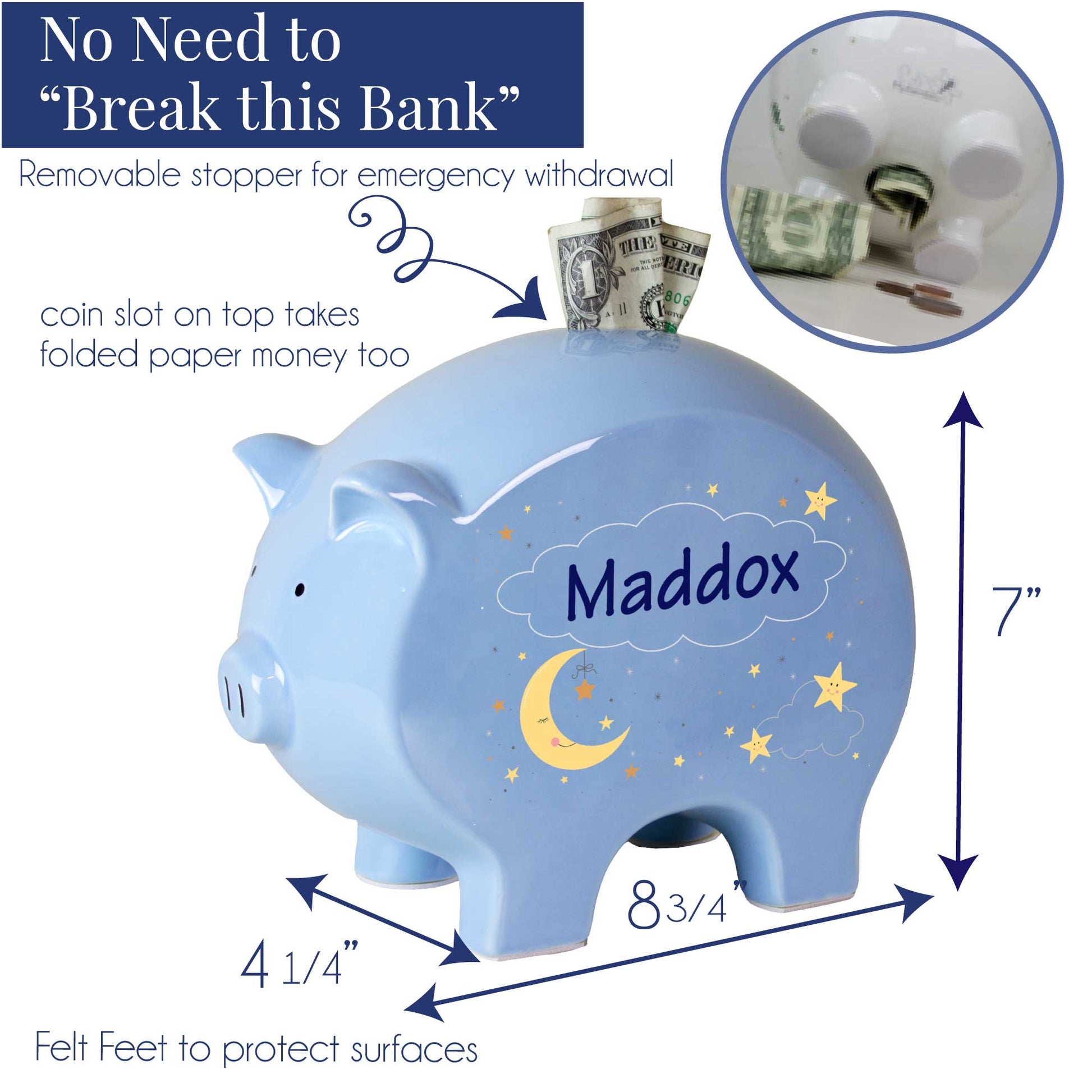 Personalized Blue Piggy Bank - Sloth - MyBambino.com