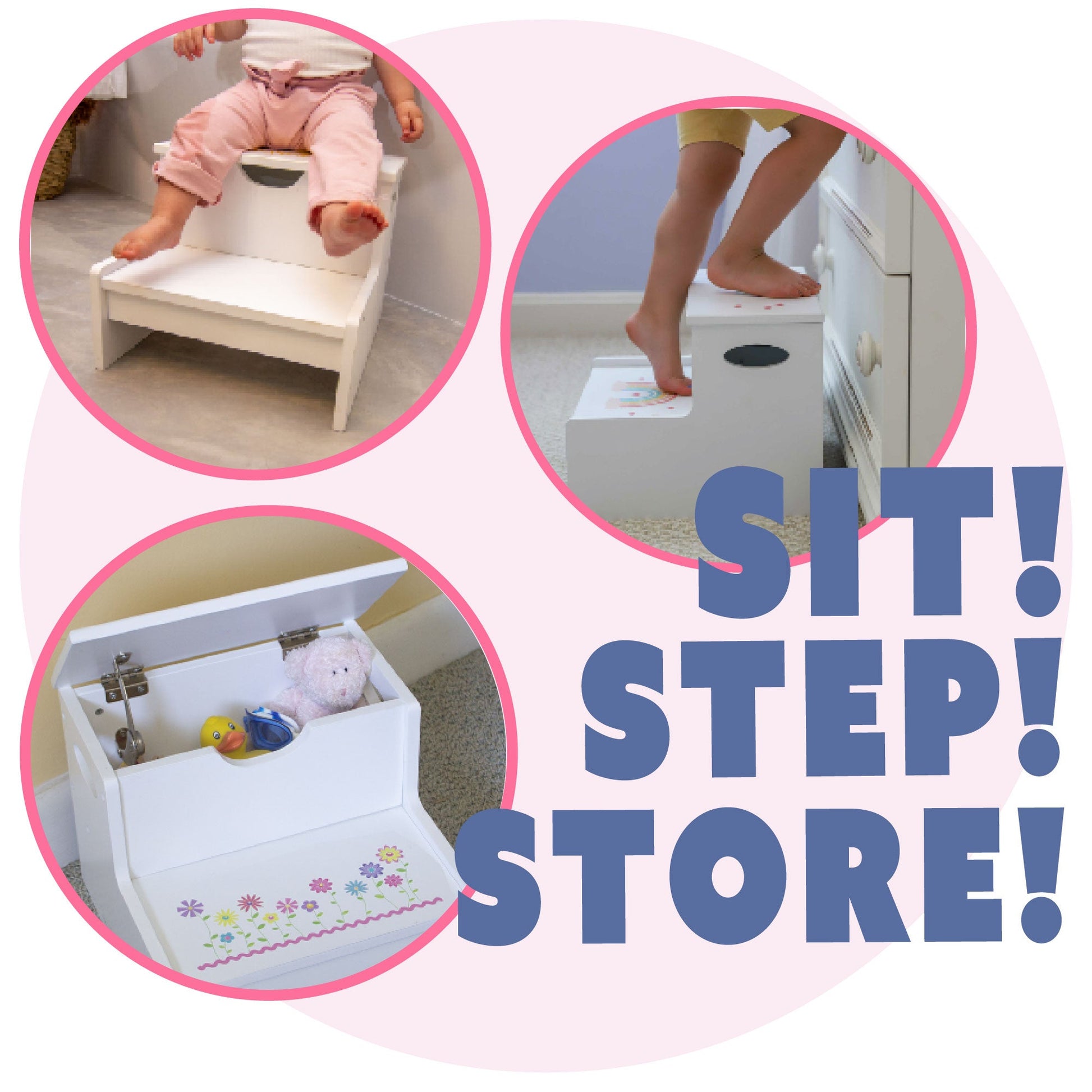 Tennis White Storage Step Stool