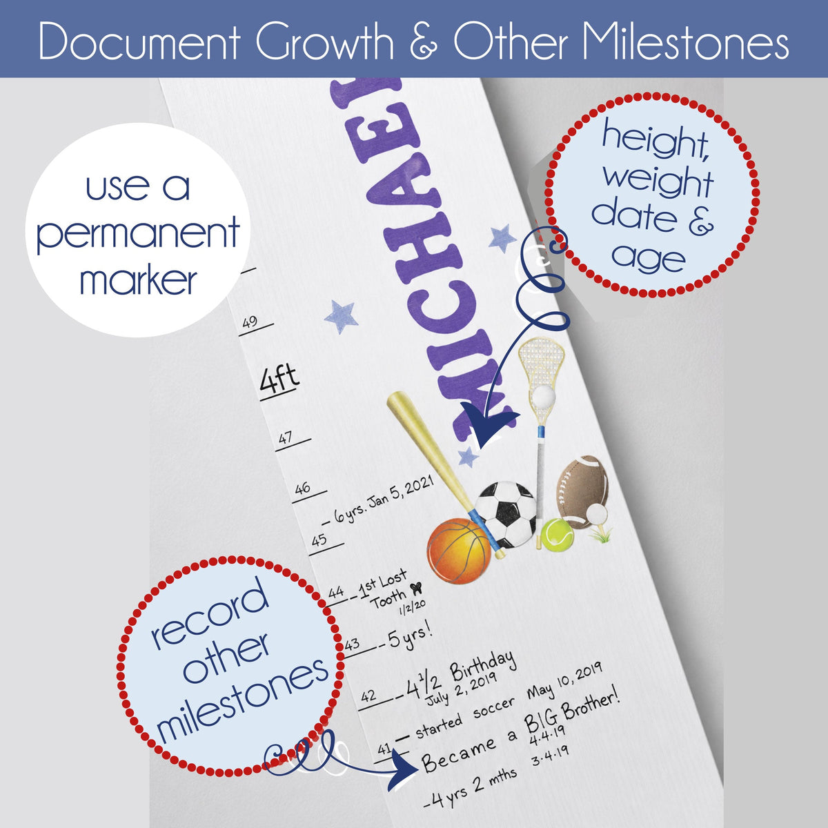 Personalized Mauve Rainbow Growth Chart - MyBambino.com