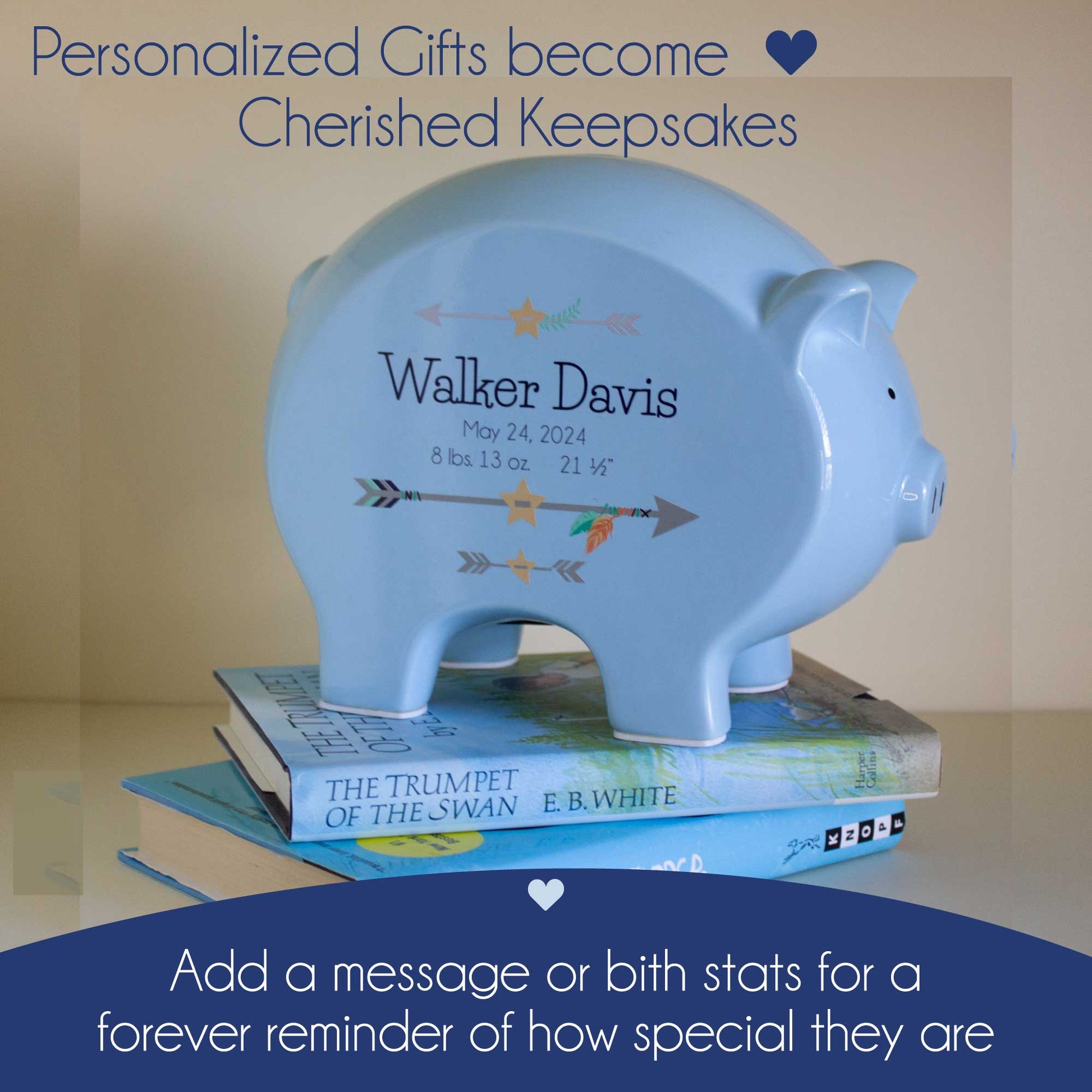 Personalized Blue Piggy Bank - Cars and Trucks - MyBambino.com