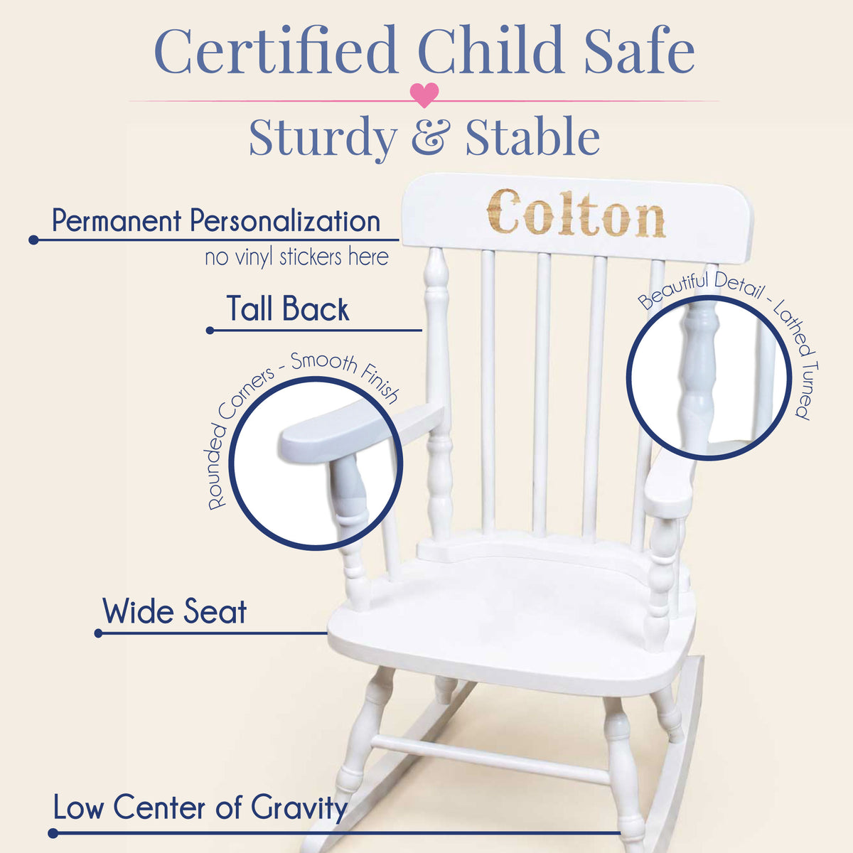 Engraved Child's Wood Spindle Rocking Chair 2.0 - MyBambino.com