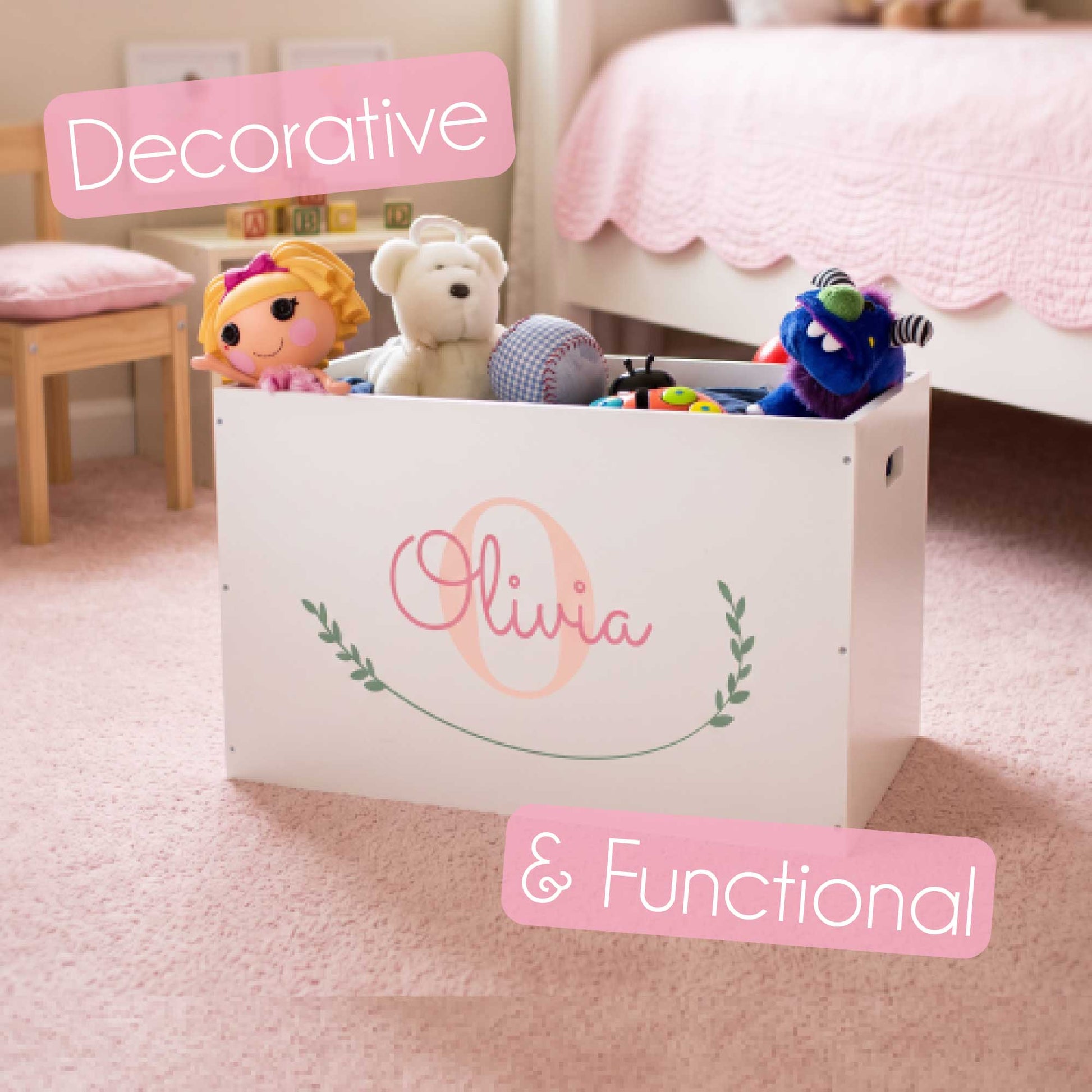 Open Top Toy Box - Pink Heart