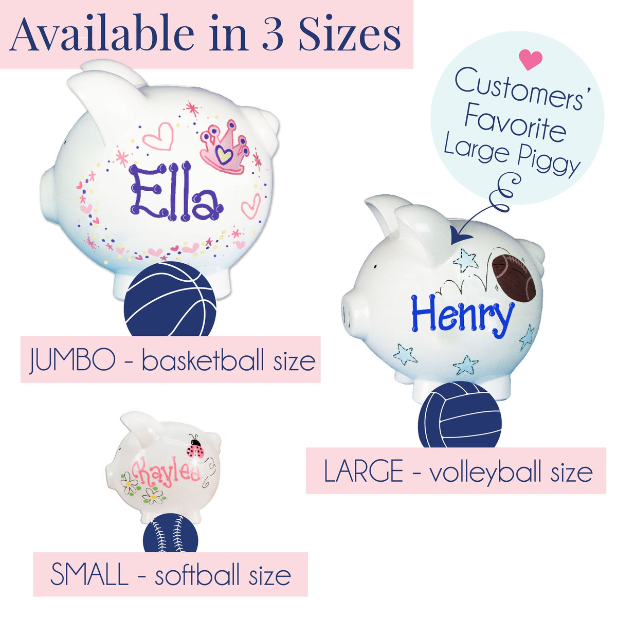 Hand Painted Personalized Classic Pink Bow Piggy Bank - MyBambino.com
