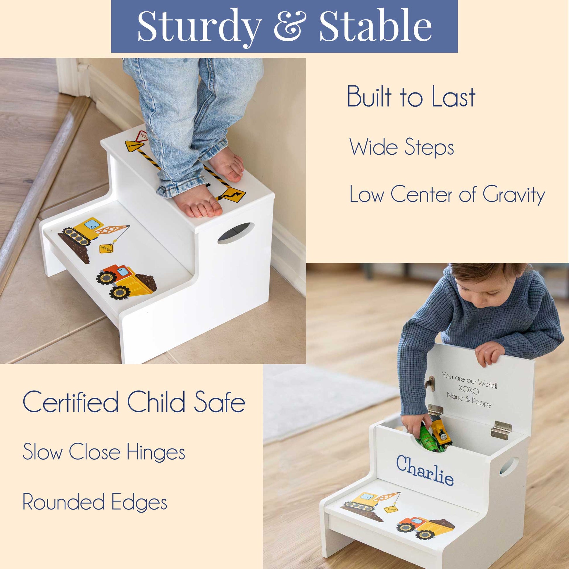 Tennis White Storage Step Stool