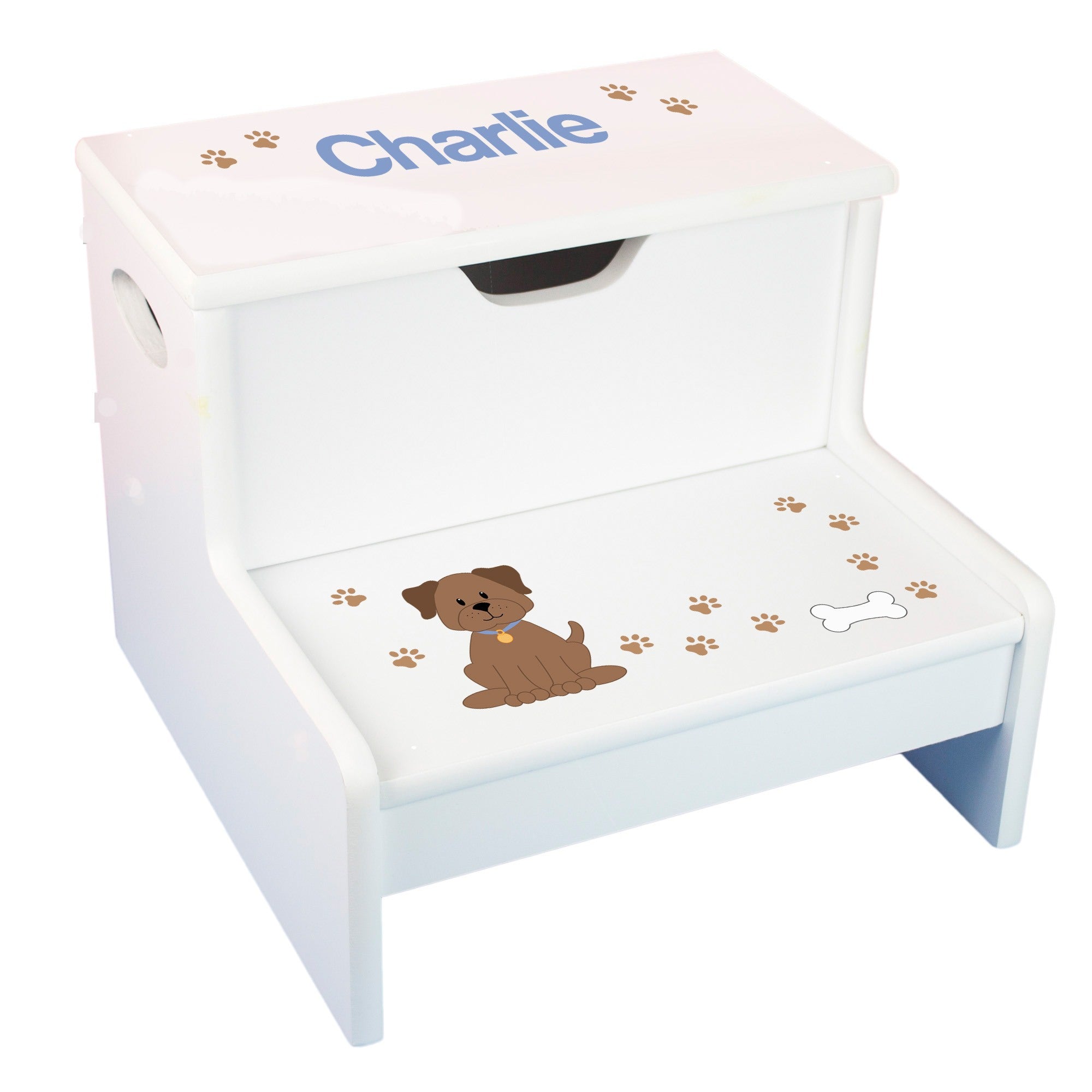 personalized puppy dog storage step stool for dogs and kids