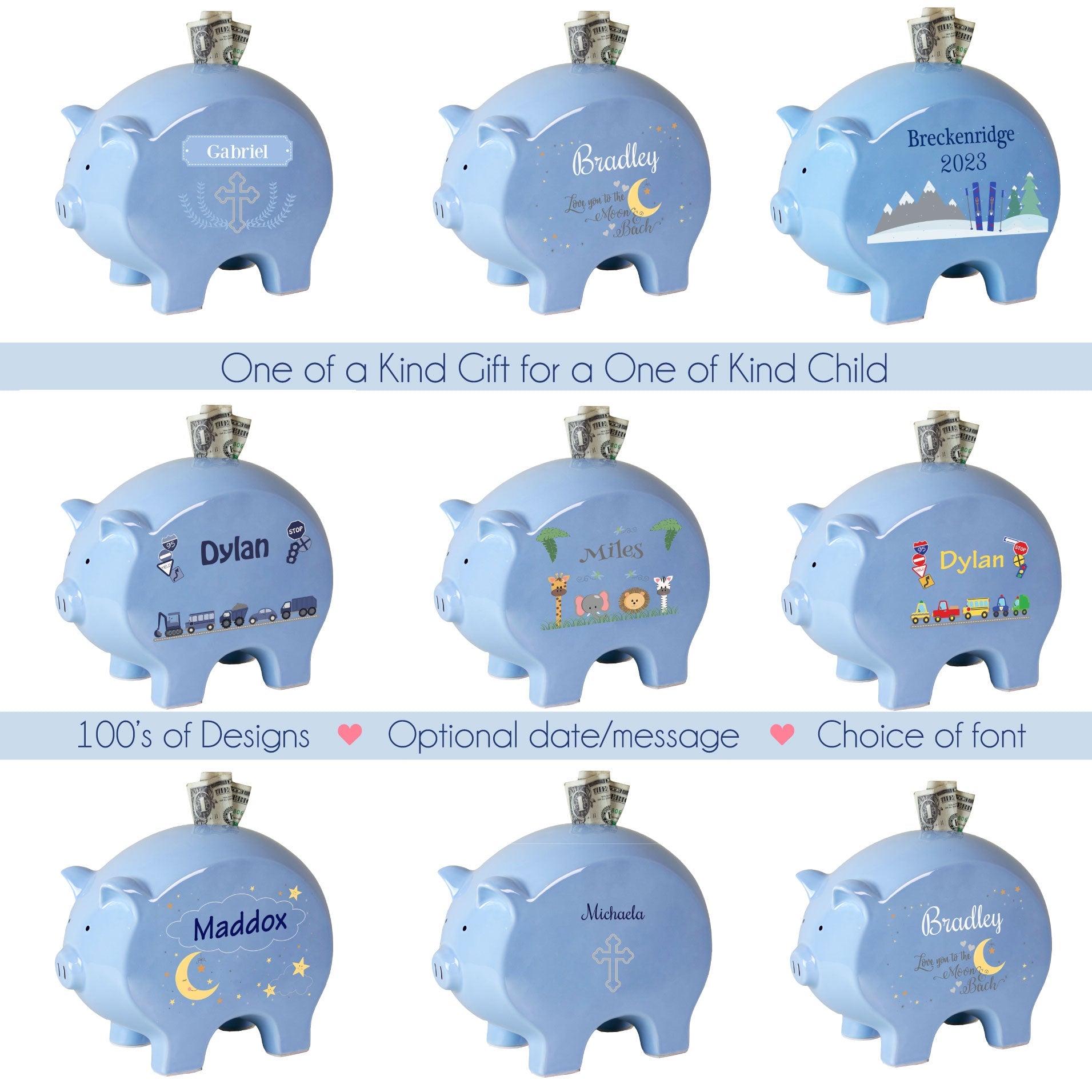 Personalized Blue Piggy Bank - Sports - MyBambino.com
