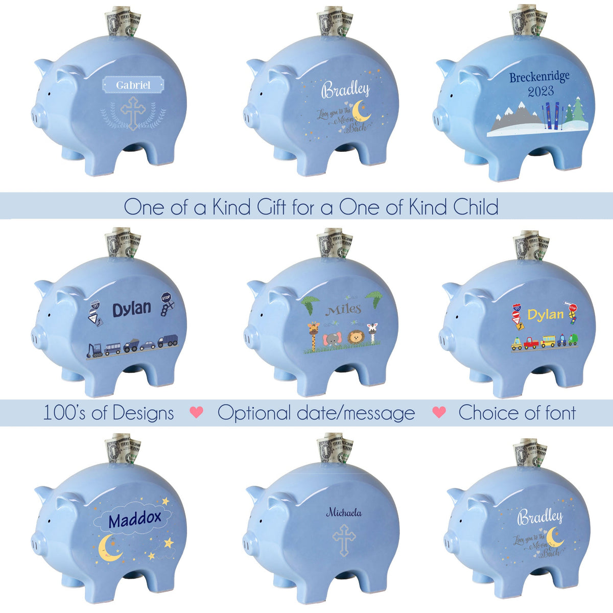 Personalized Blue Piggy Bank - Robot