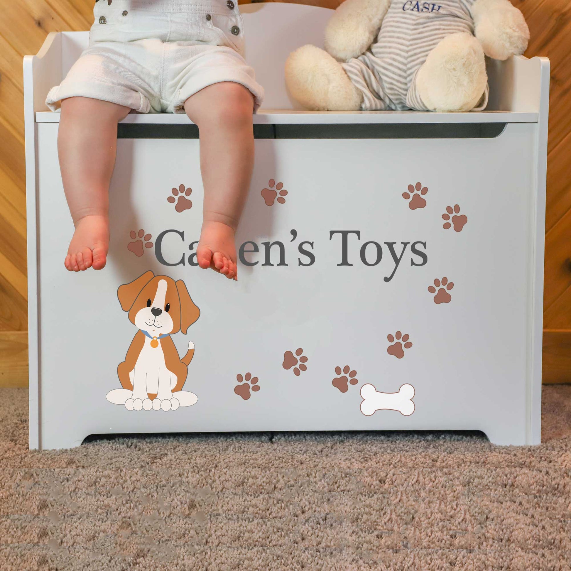 Personalized White Toy Box Bench - Pet Breed Designs - MyBambino.com