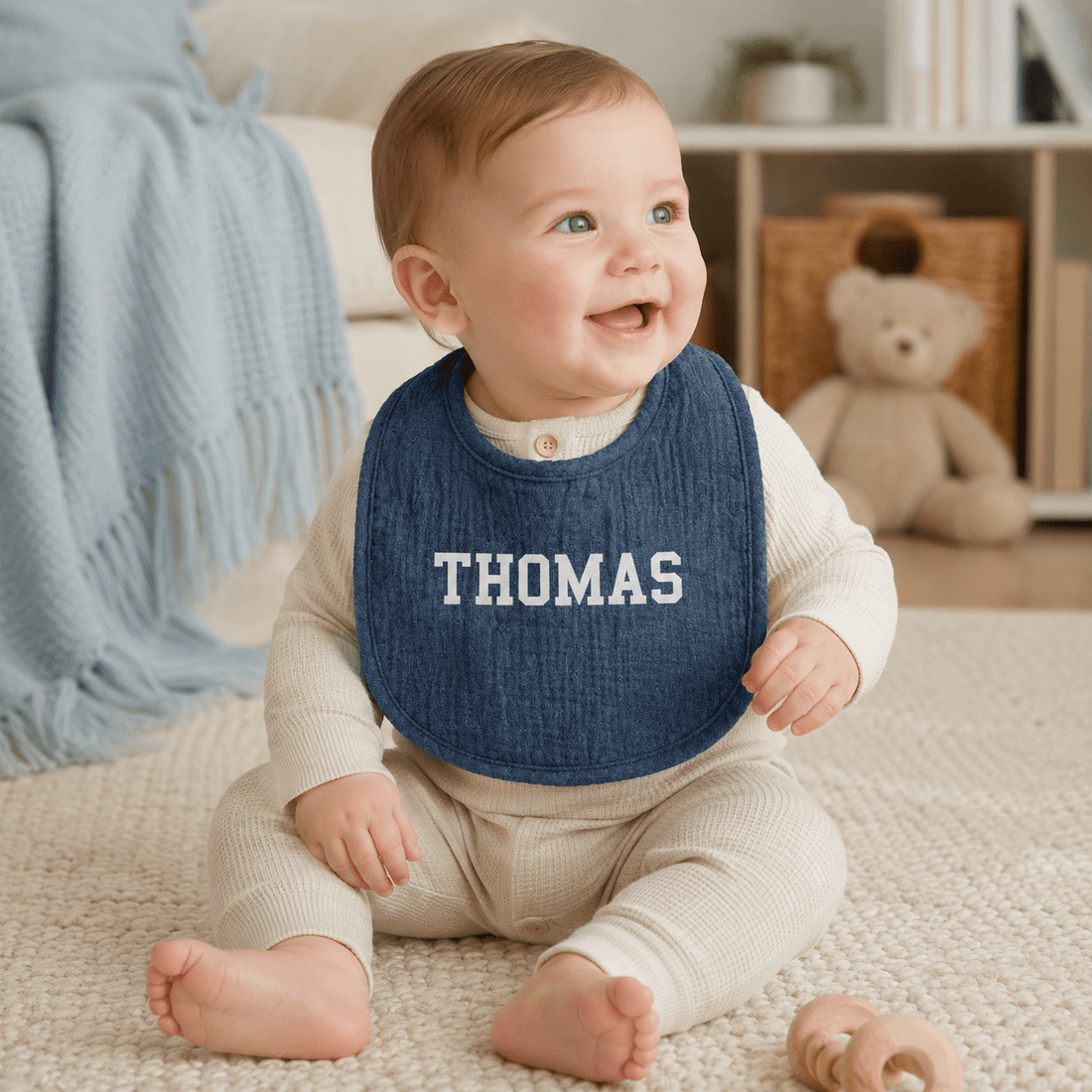 Personalized Embroidered Muslin Bib for Boy - MyBambino.com
