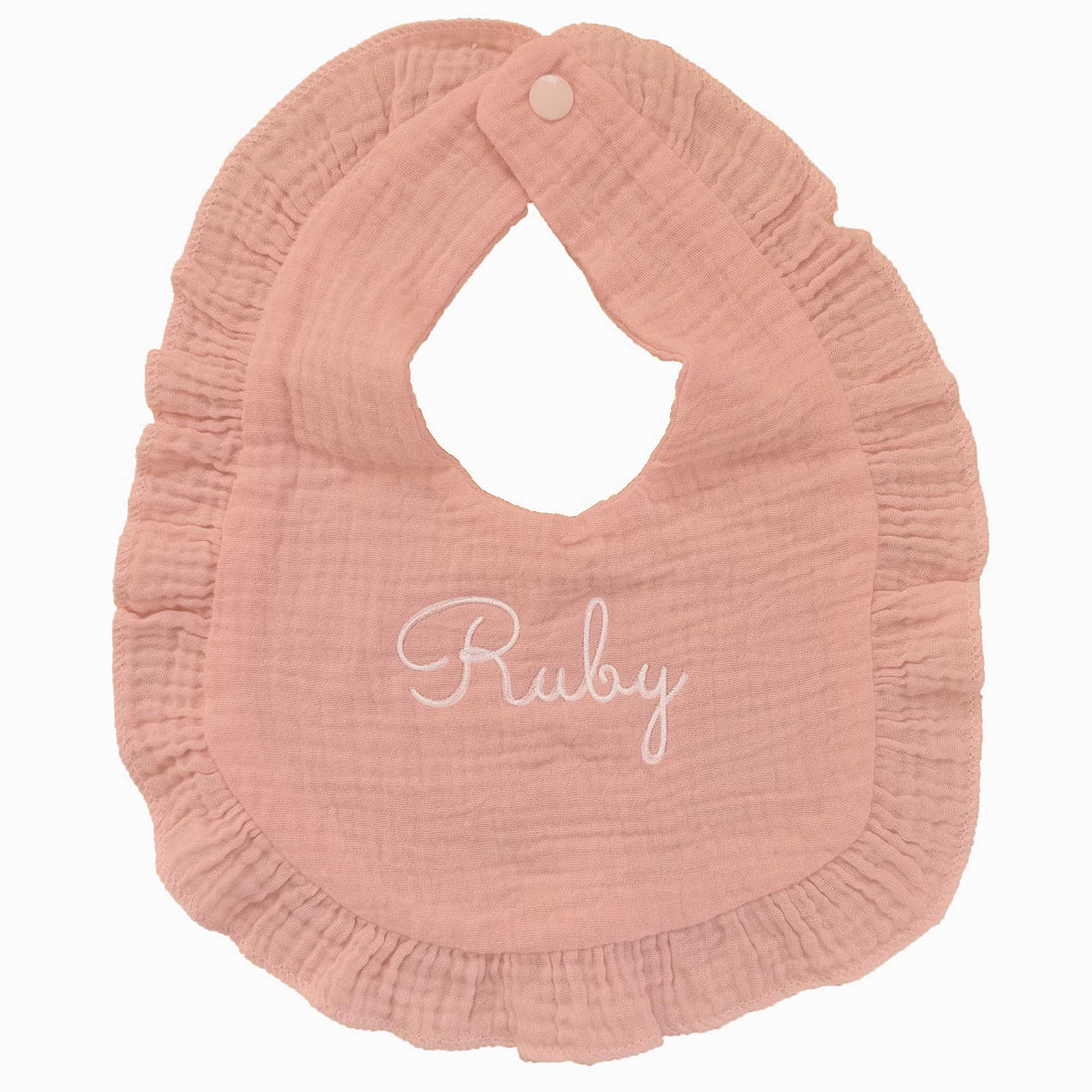 Personalized Embroidered Muslin Ruffle Bib - MyBambino.com