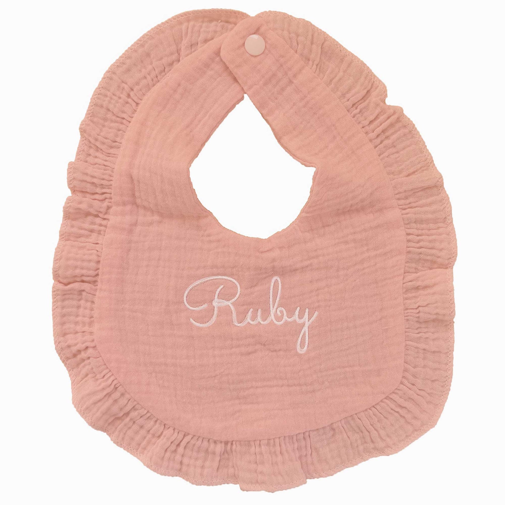 Personalized Embroidered Muslin Ruffle Bib - MyBambino.com