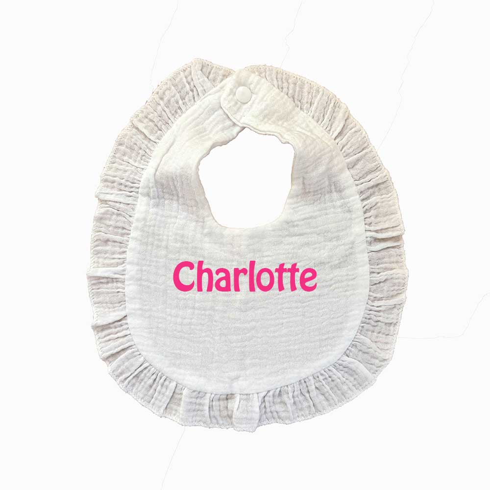 Personalized Embroidered Muslin Ruffle Bib - MyBambino.com