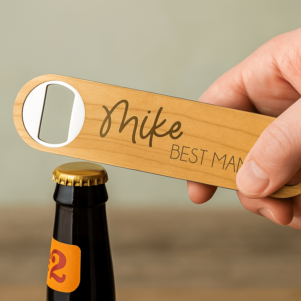 Custom Flat Wood Engraved Bottle Opener - MyBambino.com