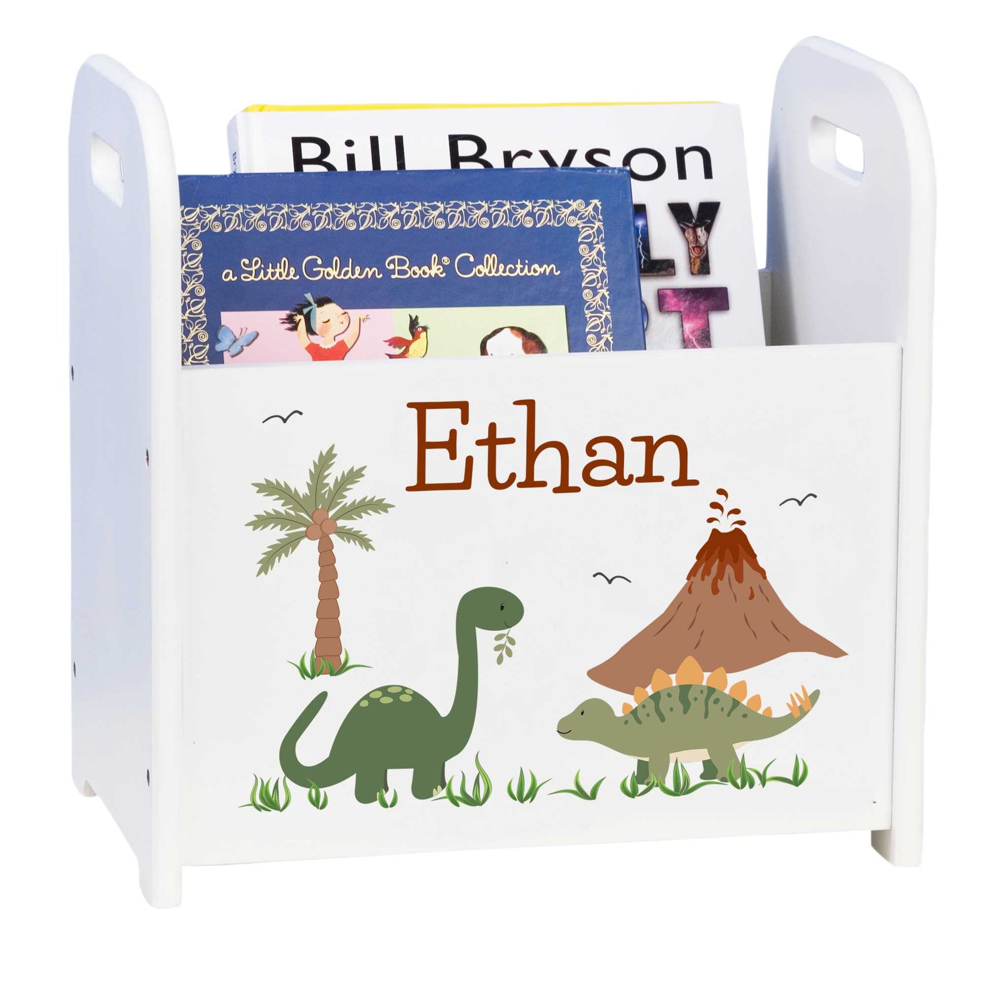 Personalized Green Dinosaurs White Book Caddy - MyBambino.com