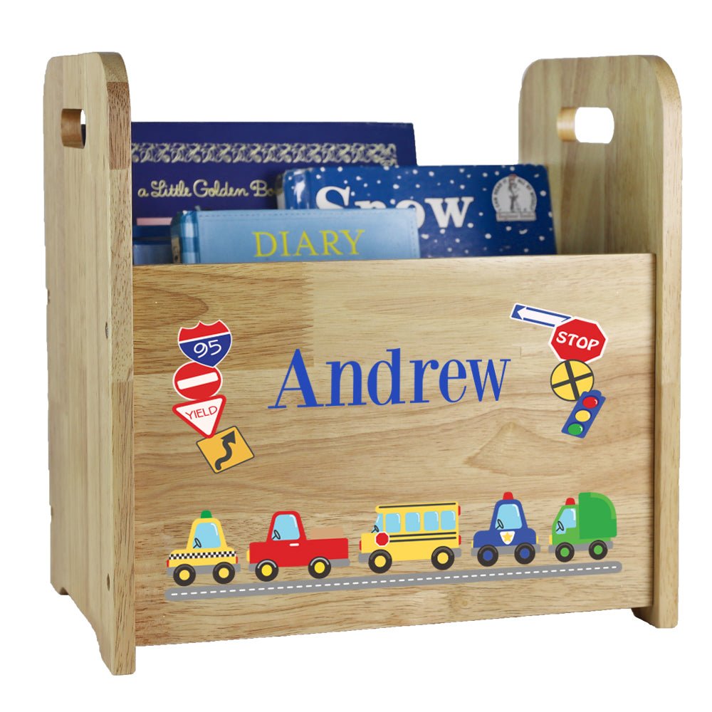 Natural Wood Personalized Cars And Trucks Book Caddy - MyBambino.com