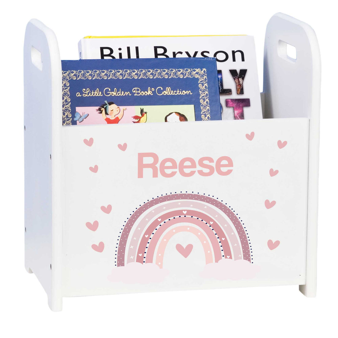 Personalized White Book Caddy with Mauve Rainbow - MyBambino.com