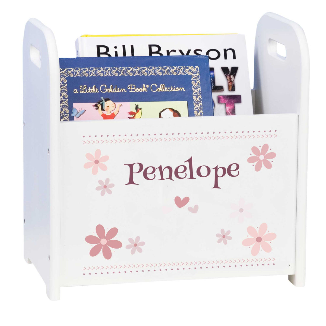Personalized White Book Caddy with Mauve Daisy - MyBambino.com