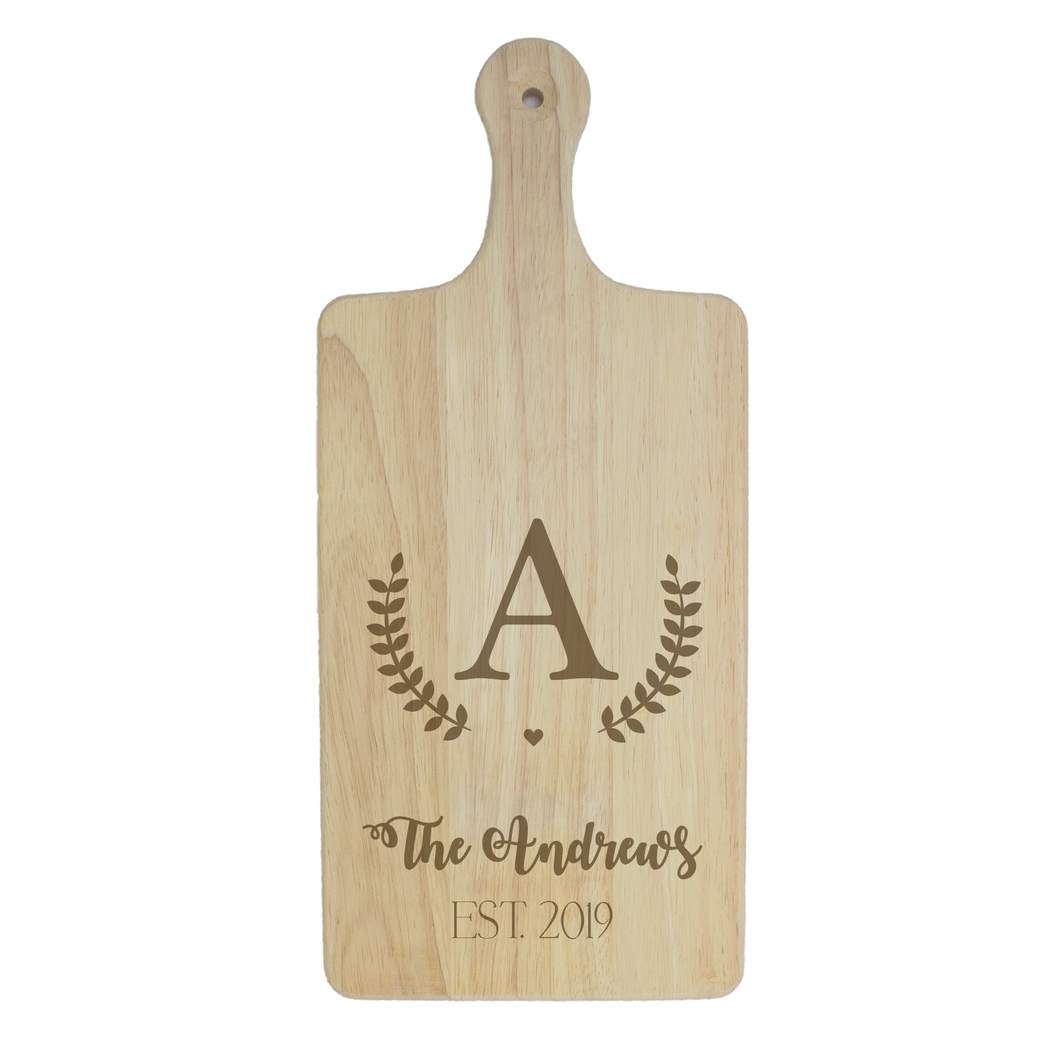 Personalized Wood Cutting Board with Engraved Wreath 8x18
