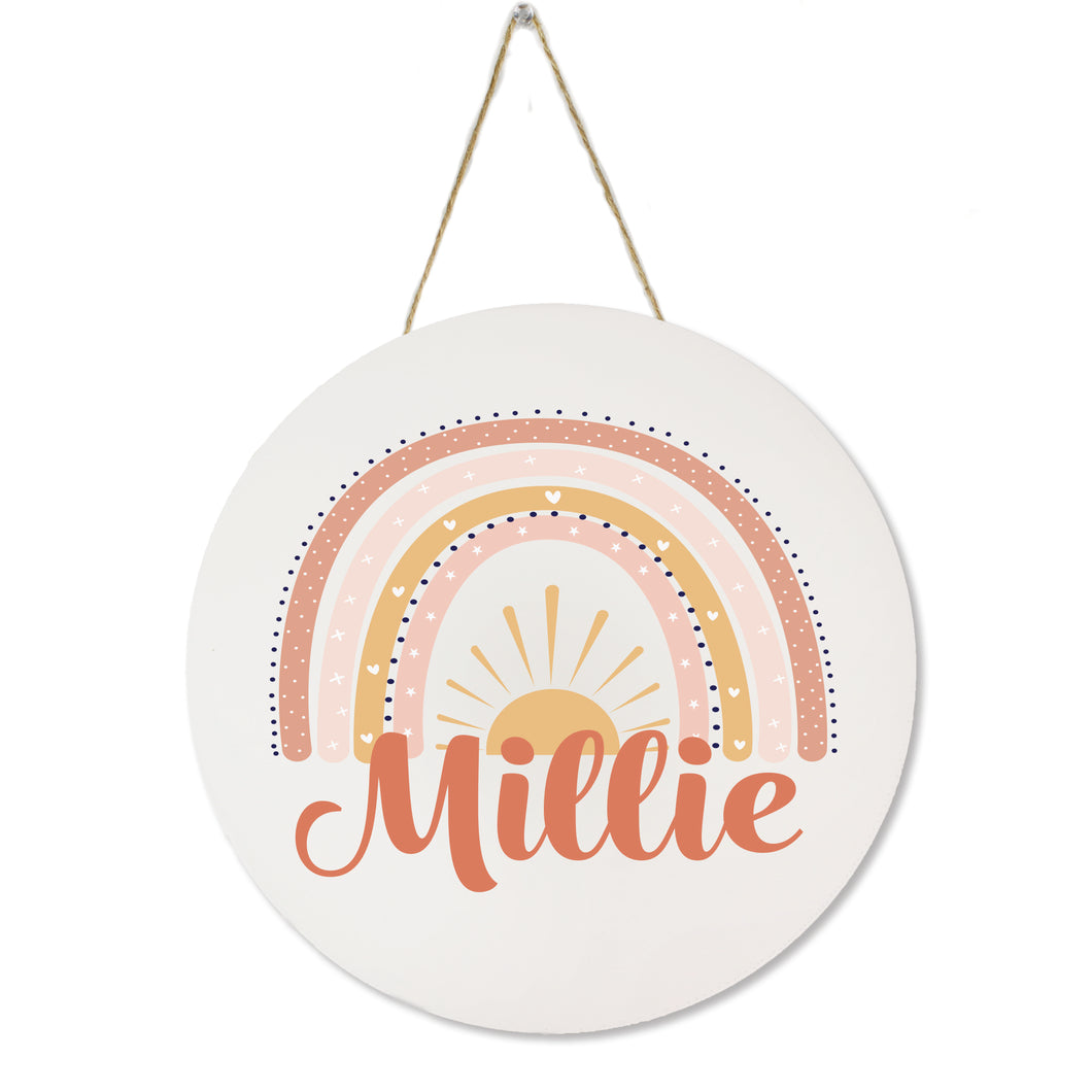 White Circle Sign - Retro Rainbow
