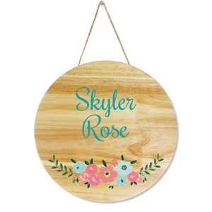 Wooden Circle Sign - Teal Spring Floral