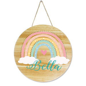 Natural Wood Circle Sign - Boho Rainbow