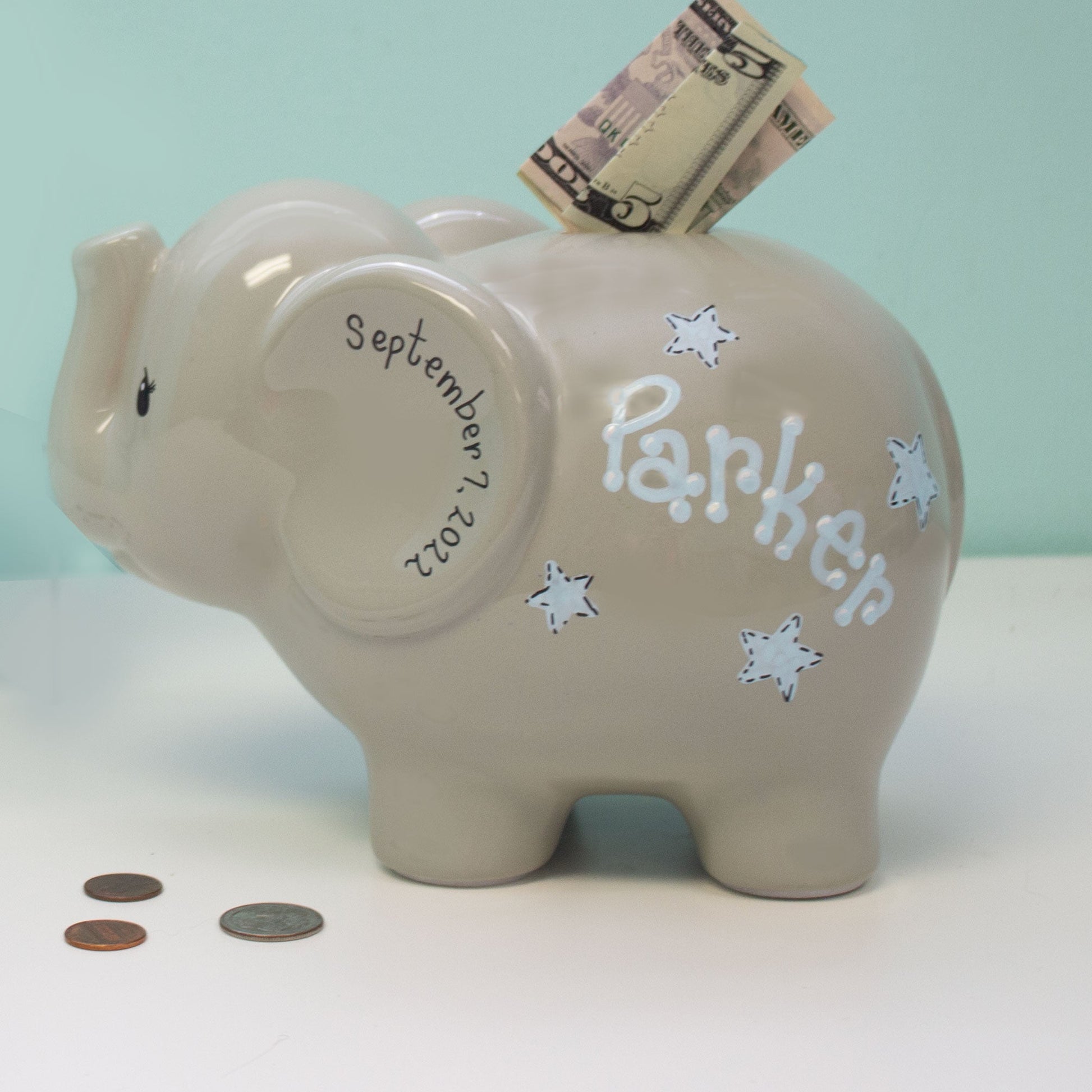 Boy Gray Personalized Elephant Bank - MyBambino.com