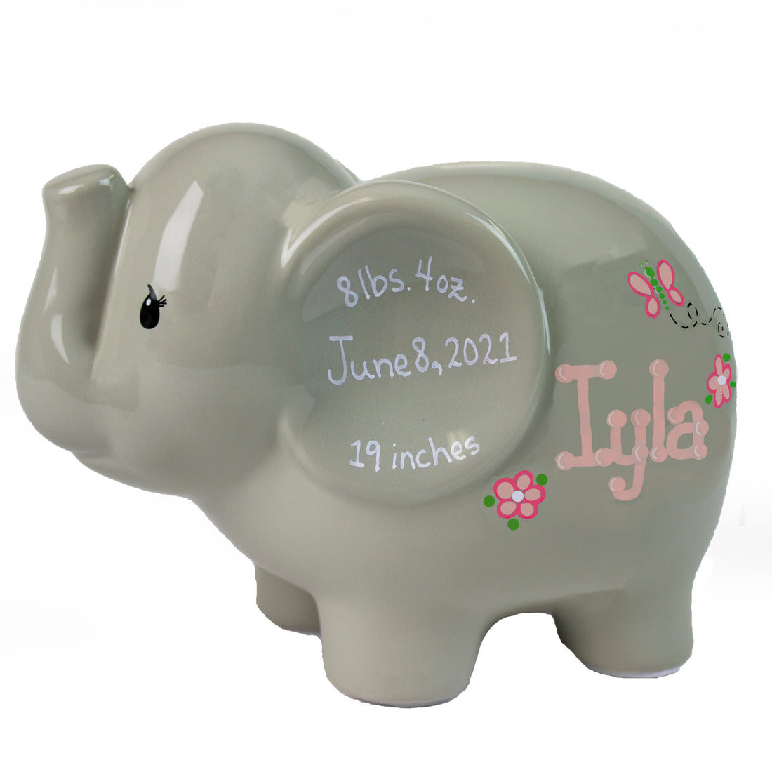 Boy Gray Personalized Elephant Bank - MyBambino.com