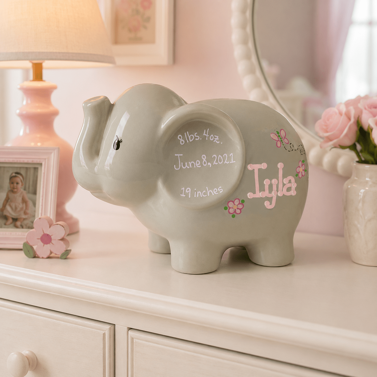 Boy Gray Personalized Elephant Bank - MyBambino.com