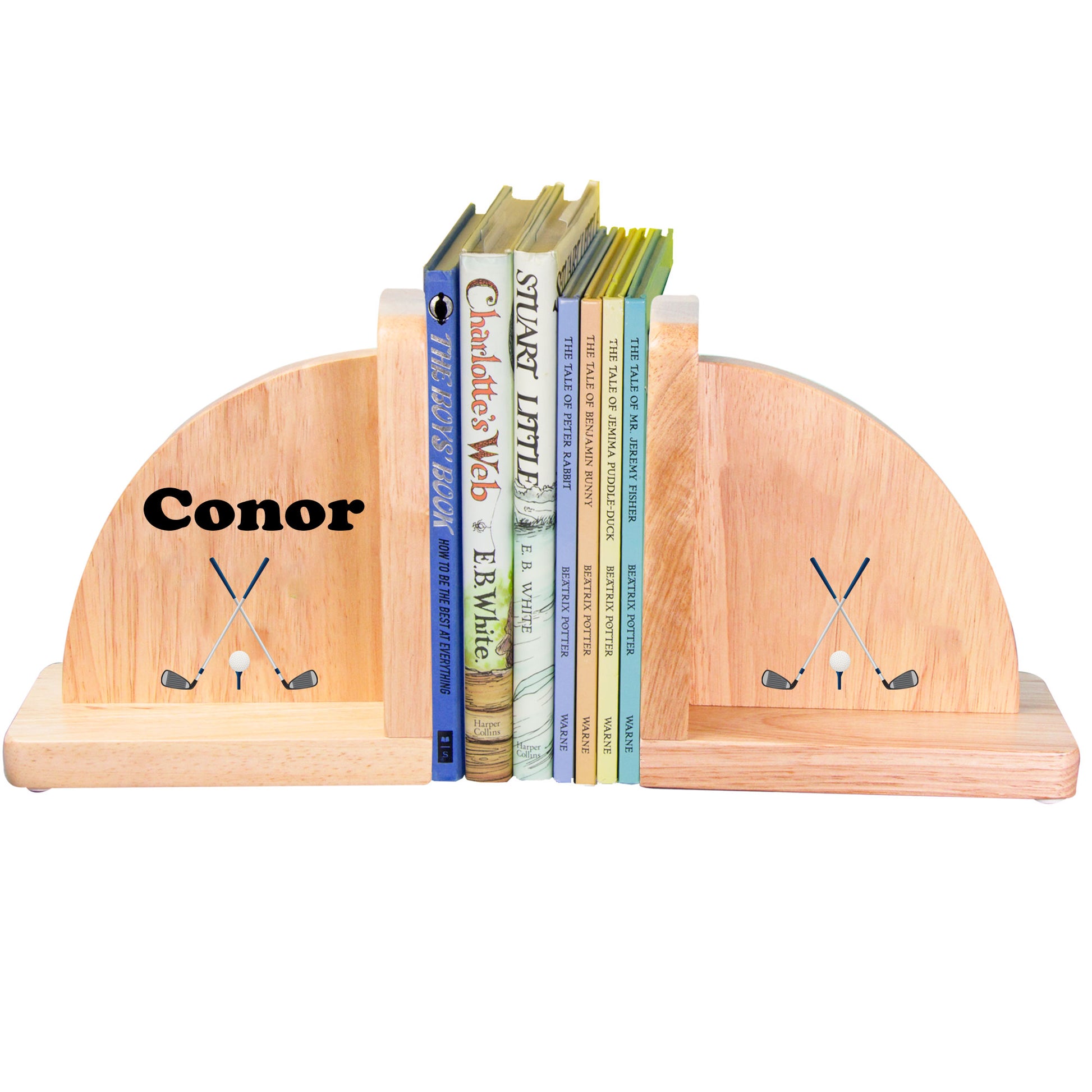 Natural Wood Golf Bookends