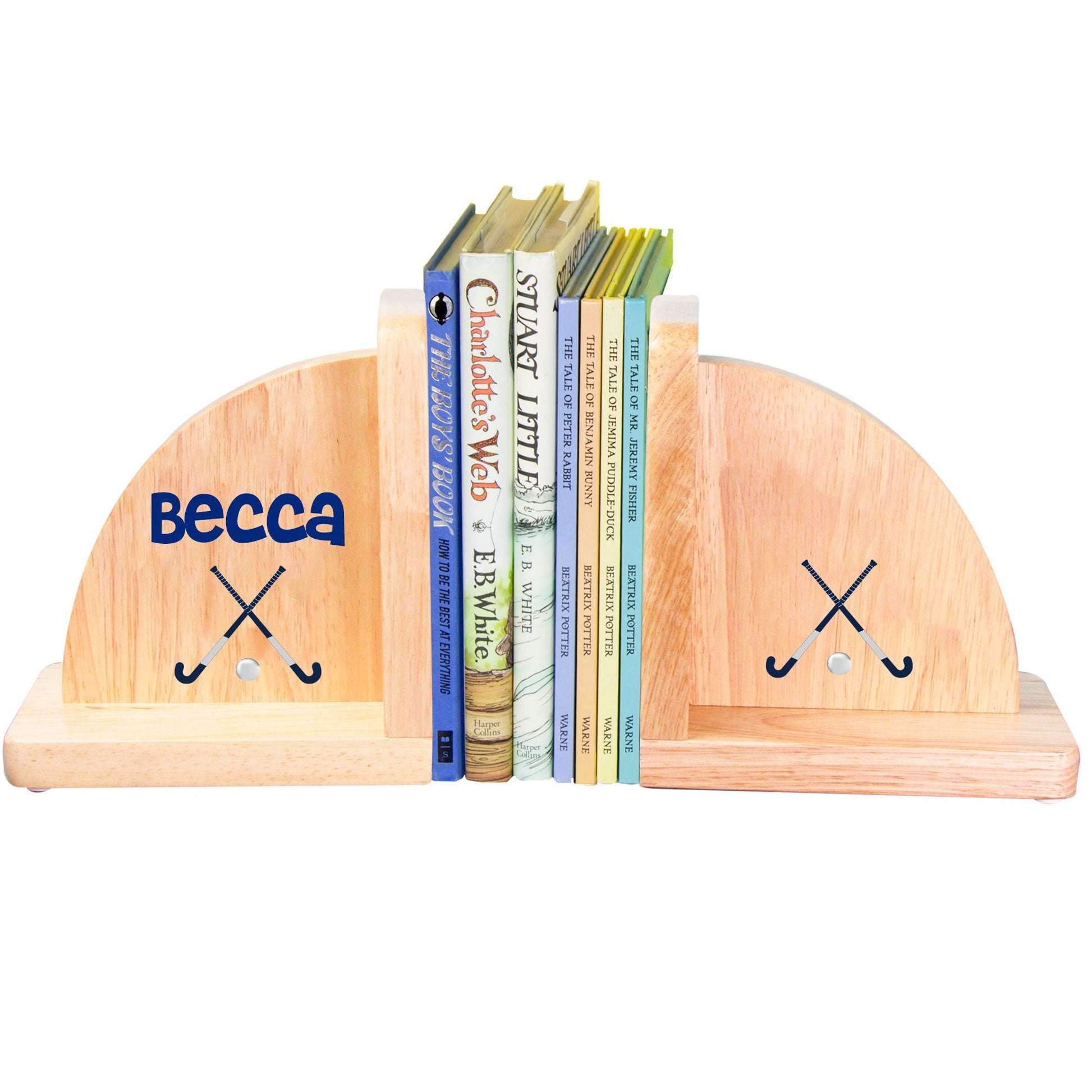 Natural Wood Field Hockey Bookends - MyBambino.com