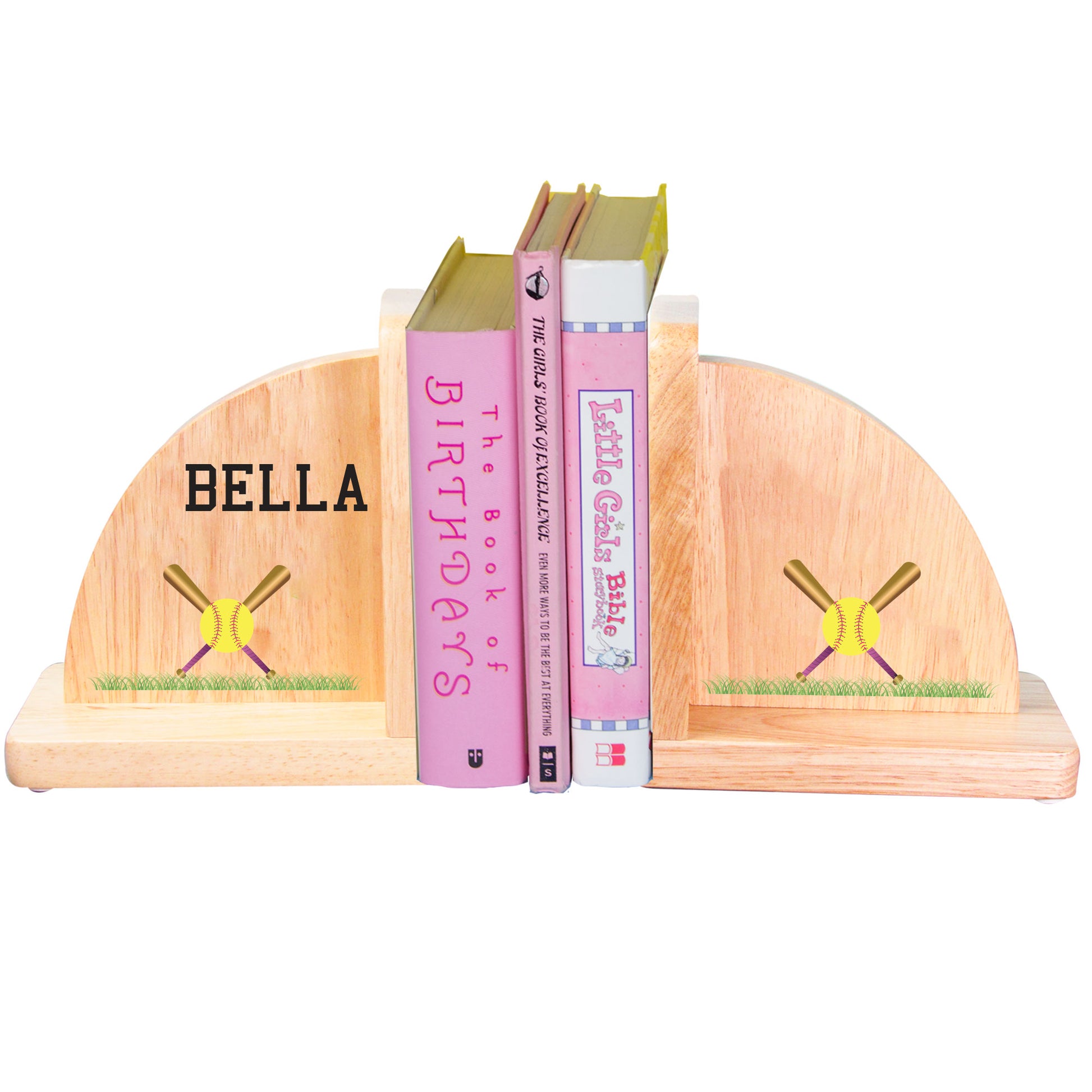 Natural Wood Softball Bookends - MyBambino.com