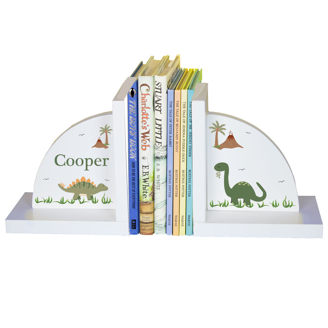 White Bookends - Green Dinosaur - MyBambino.com