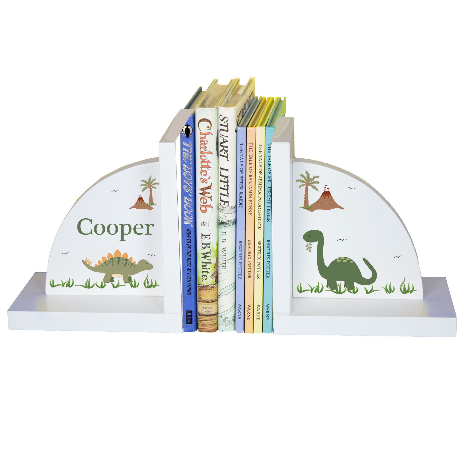 White Bookends - Green Dinosaur - MyBambino.com