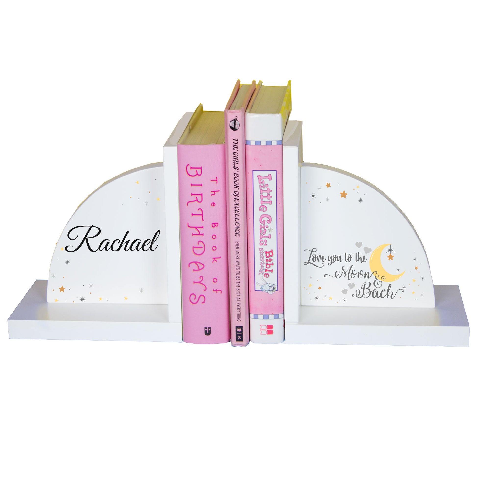 Personalized Moon and Back White Bookends
