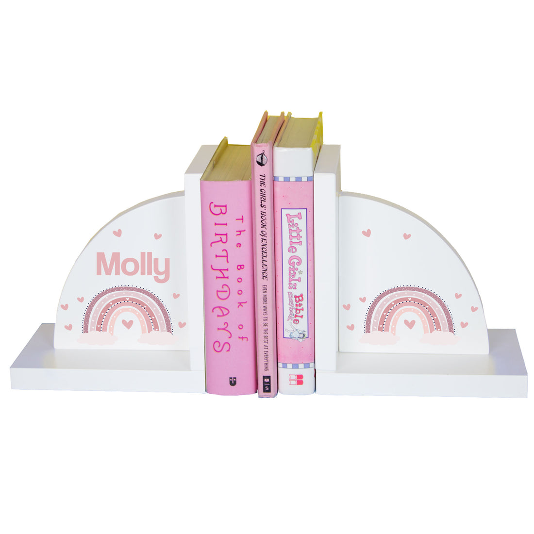 Personalized White Bookends - Mauve Rainbow - MyBambino.com