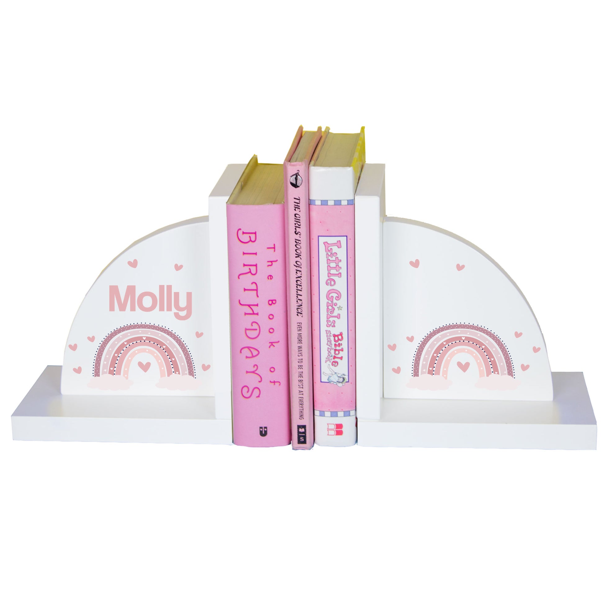 Personalized White Bookends - Mauve Rainbow - MyBambino.com
