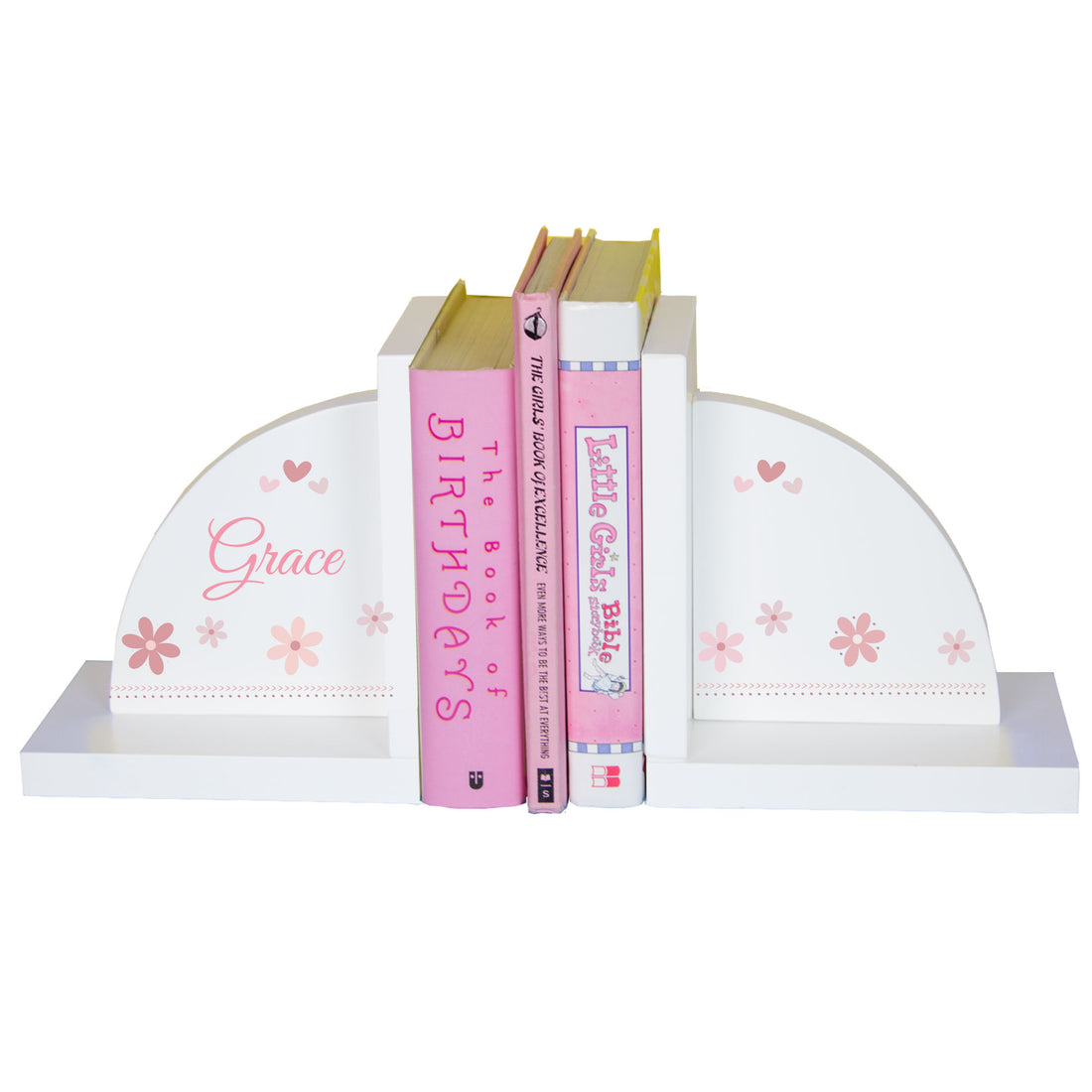 Personalized White Bookends - Mauve Daisy - MyBambino.com